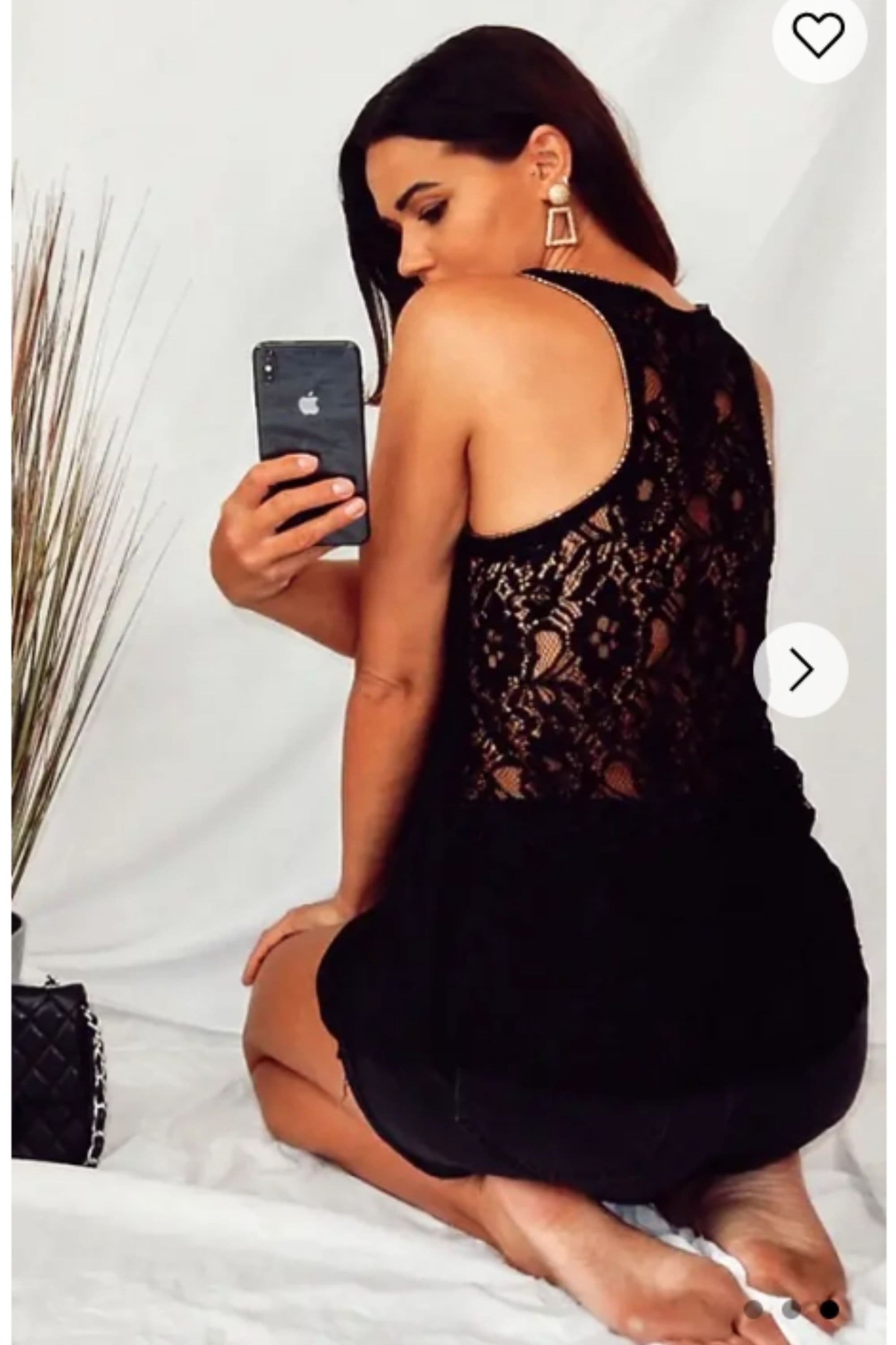 Front Chiffon Lace Back Chain Neck Line Detail Vest Top S M