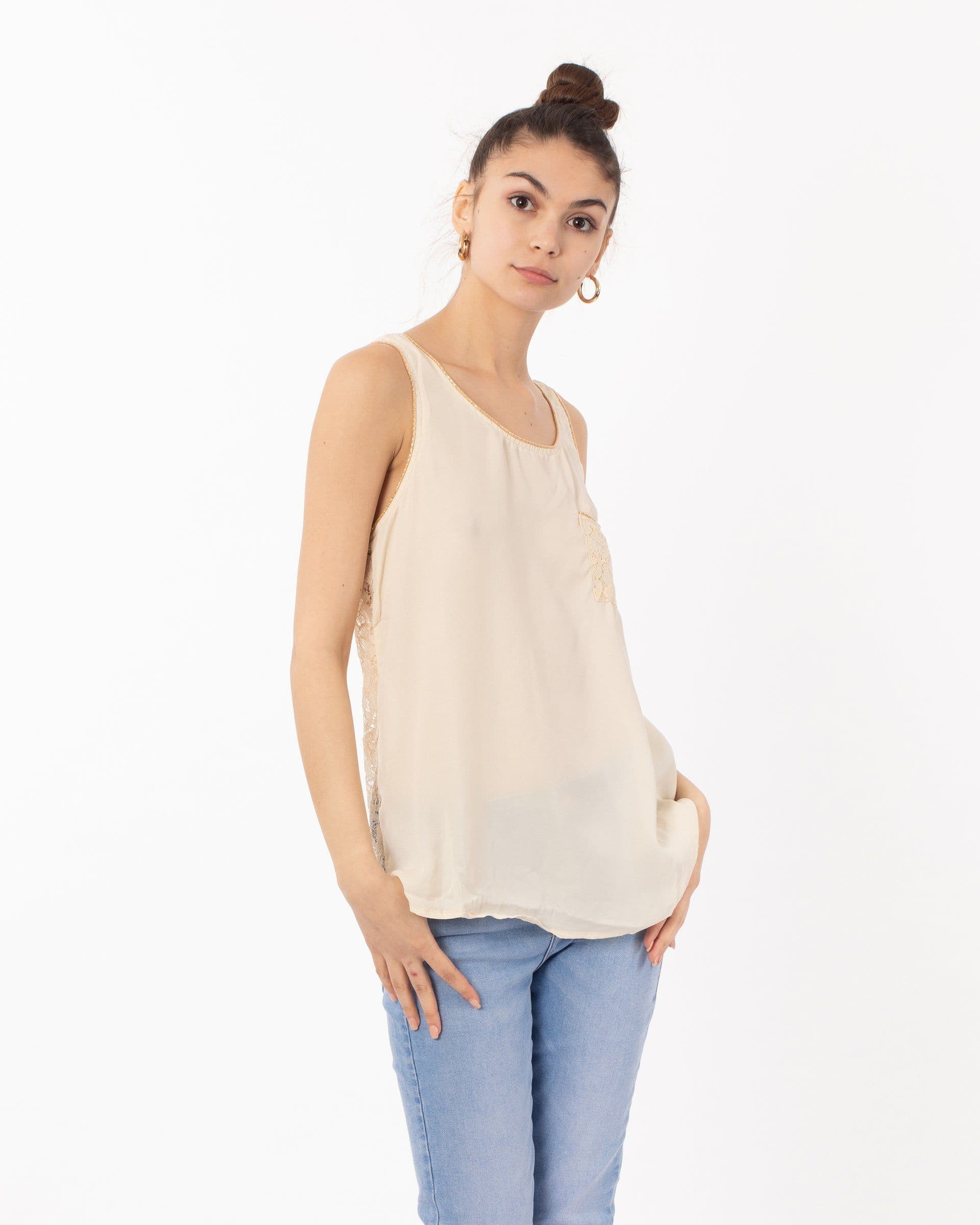 Front Chiffon Lace Back Chain Neck Line Detail Vest Top