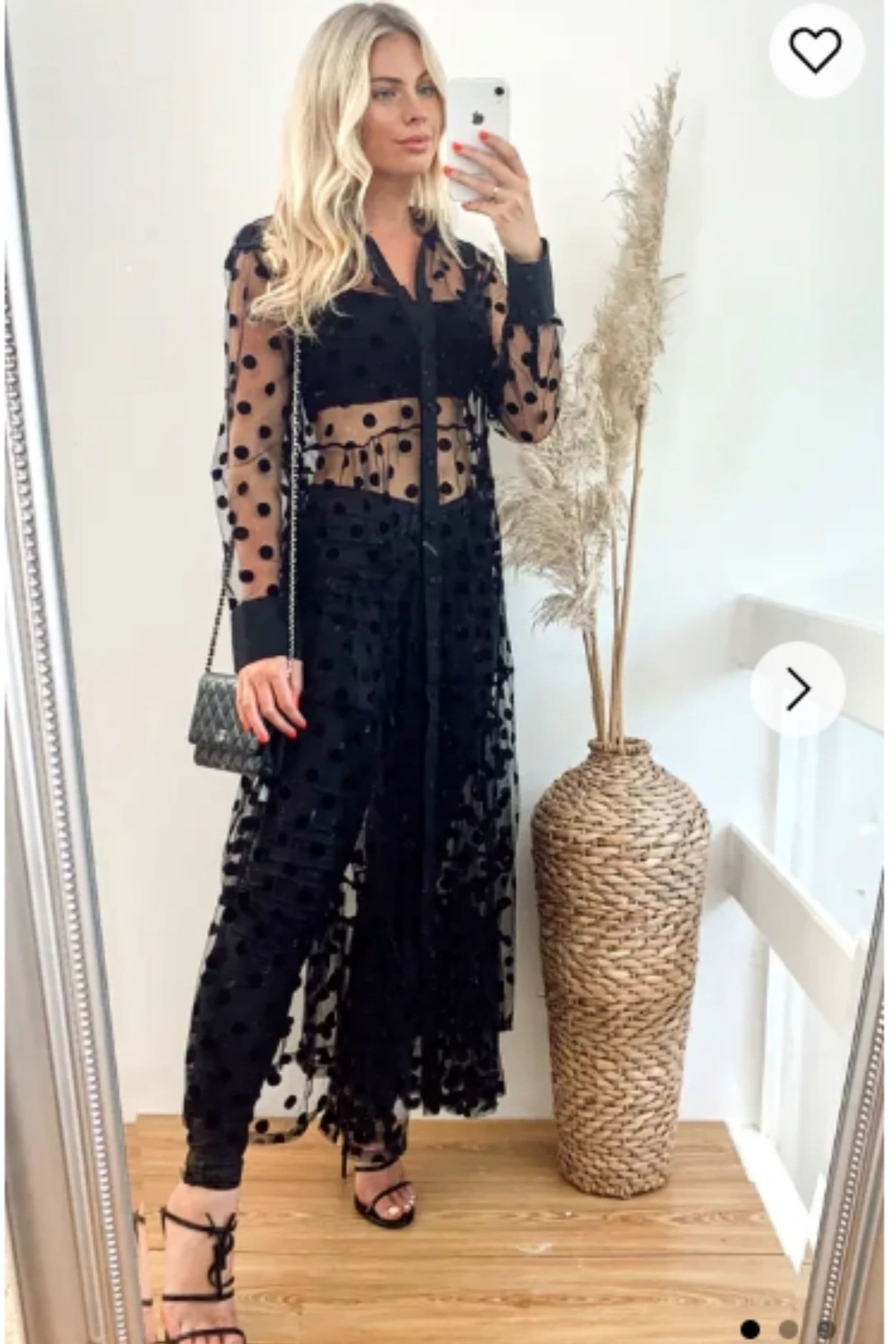 Spotted Design Lace Shirt Dress Cardigan