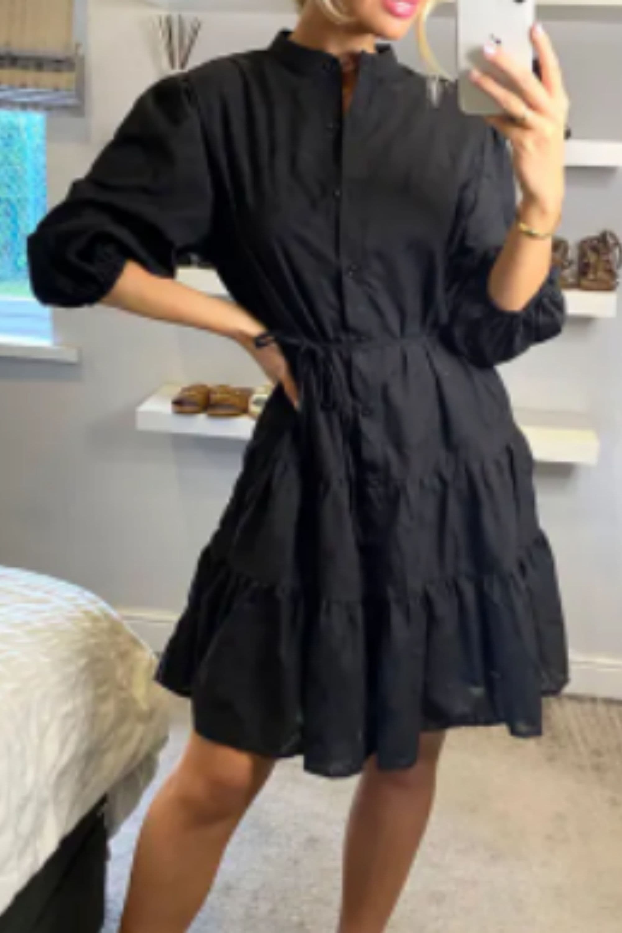 Leaves pattern shirt dress S M