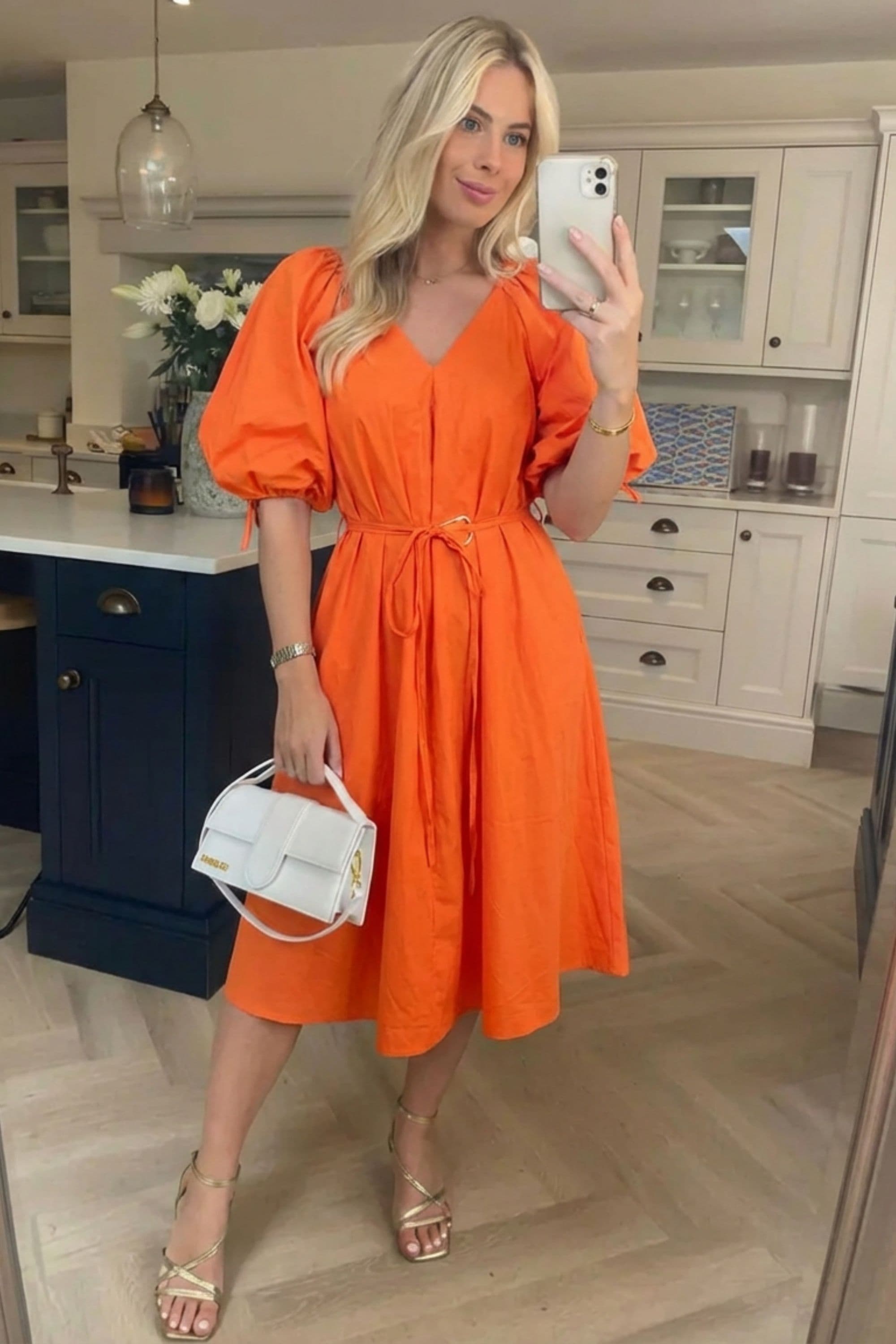 Oversized Puff Sleeve Midi Dress