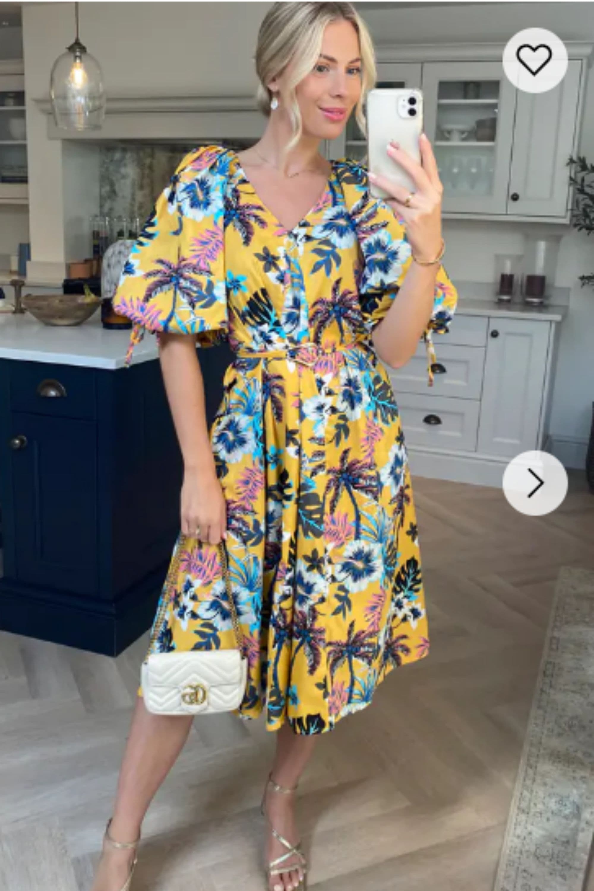 Oversized Puff Sleeve Midi Dress Coconut Tree Print