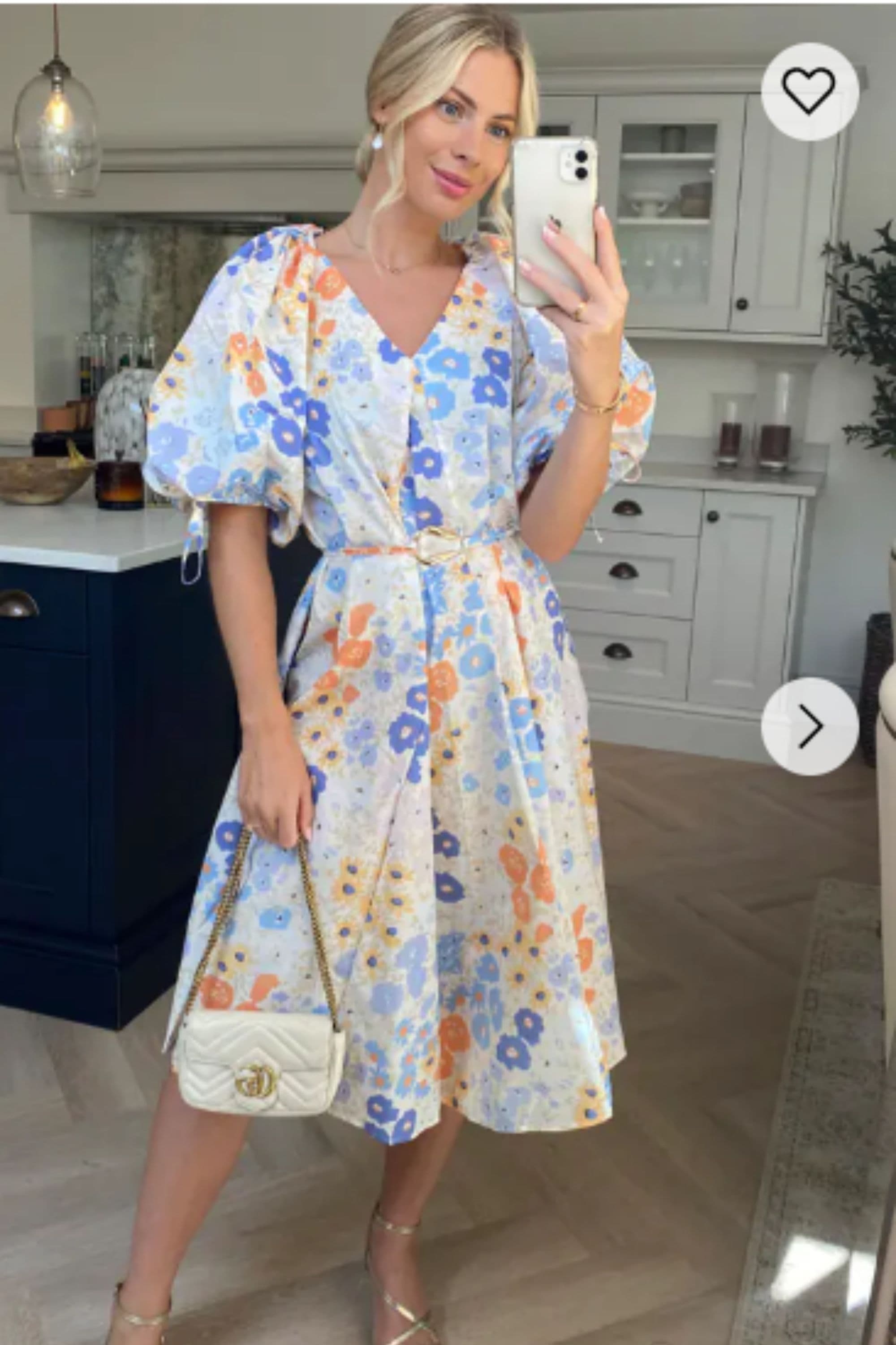 Oversized Puff Sleeve Midi Dress Multi Floral Print