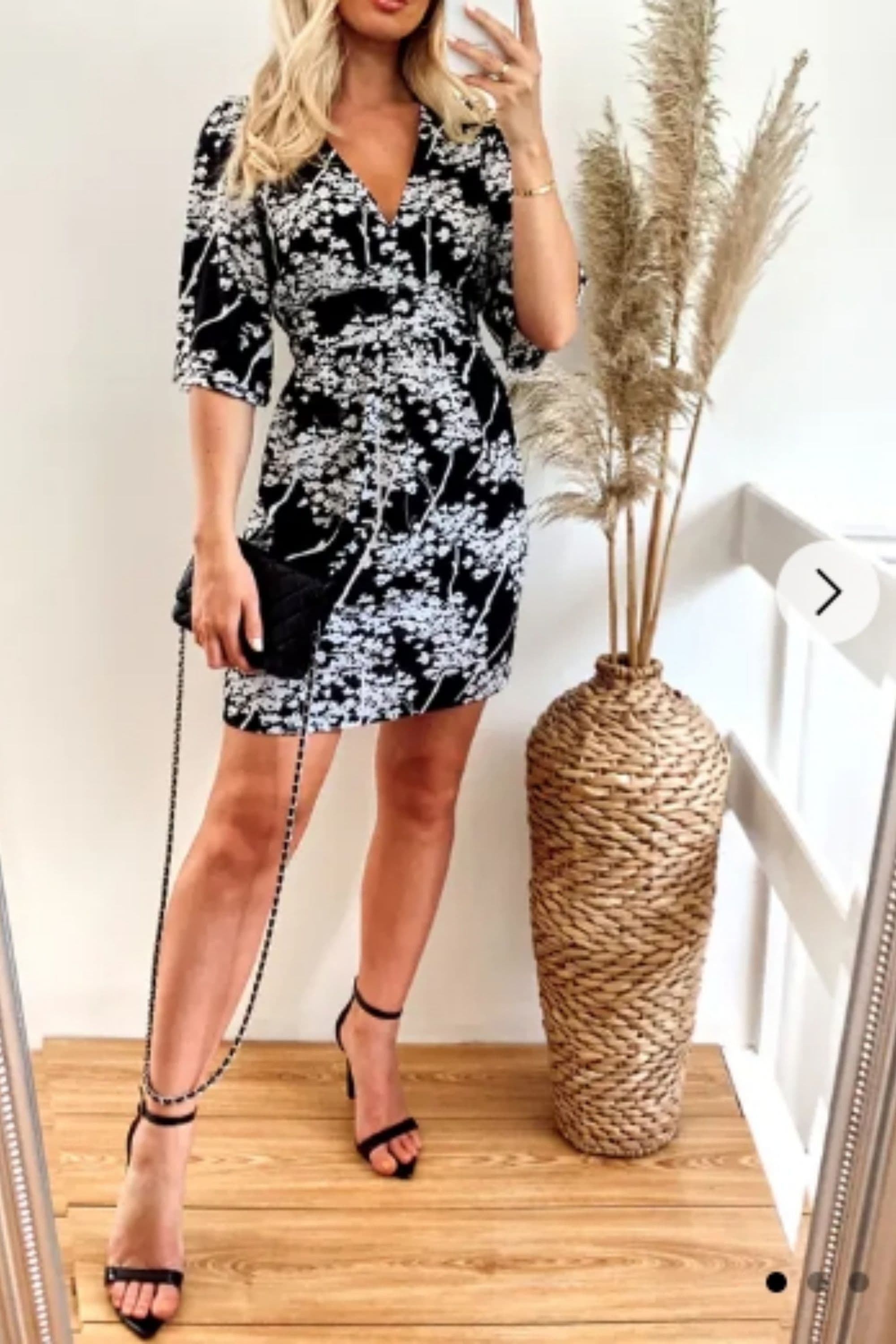 Kimono Sleeves Wrap Dress Floral Print S M