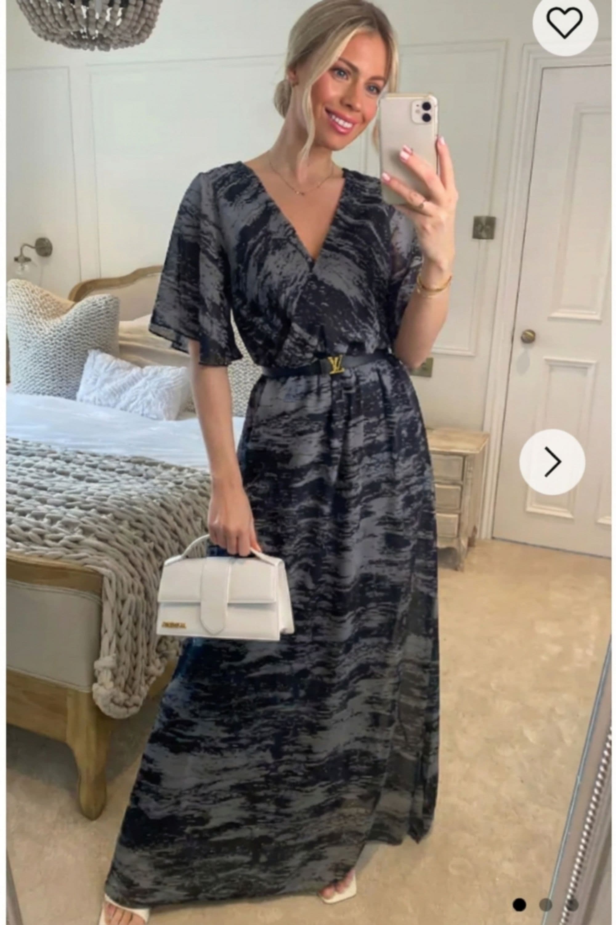 Chiffon Wrap Maxi Dress Artwork Print S M