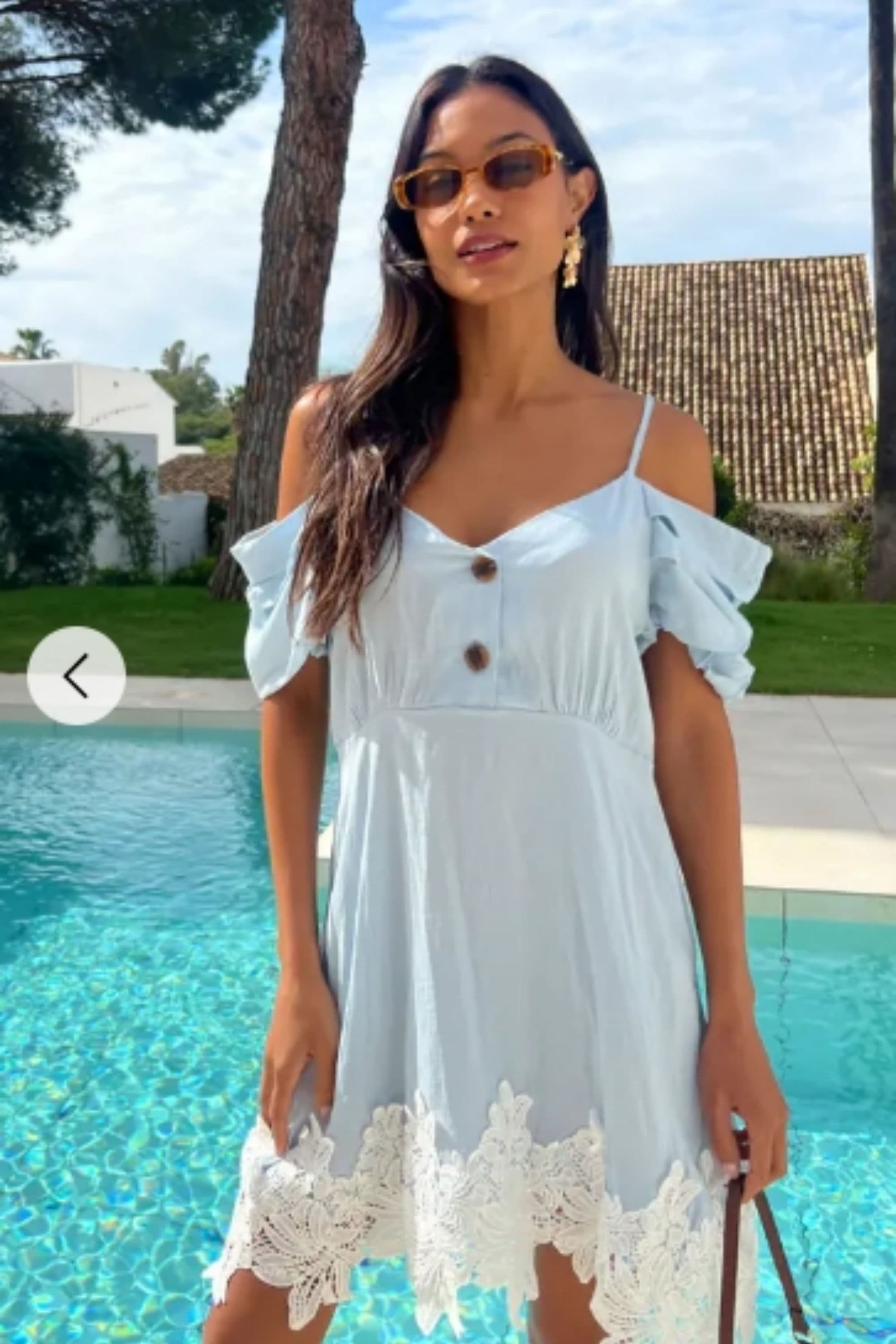 Floral Crochet Lace Hem Ccold Shoulder Dress S M