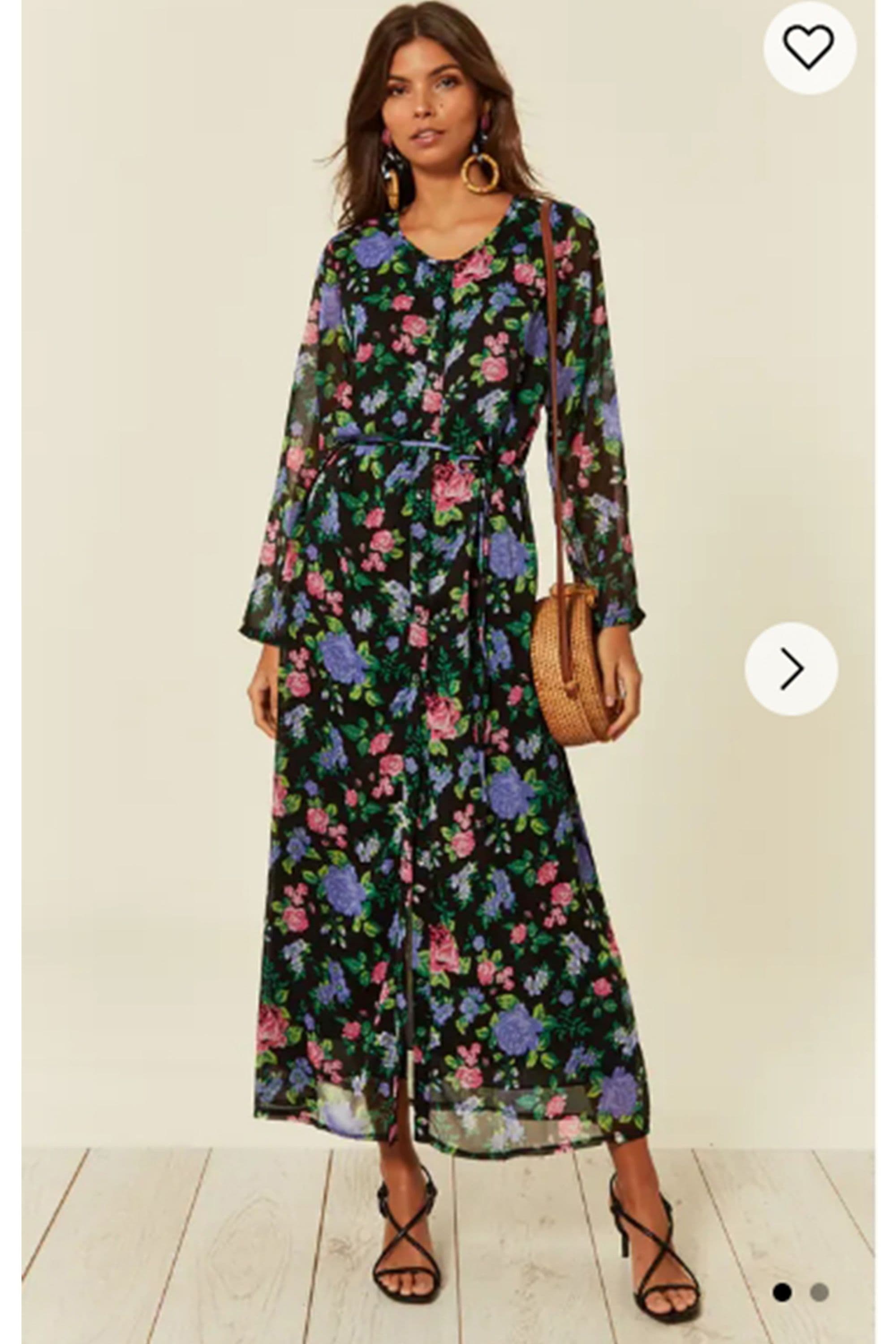 Maxi Shirt Dress Floral Print Long Sleeve & Buttons