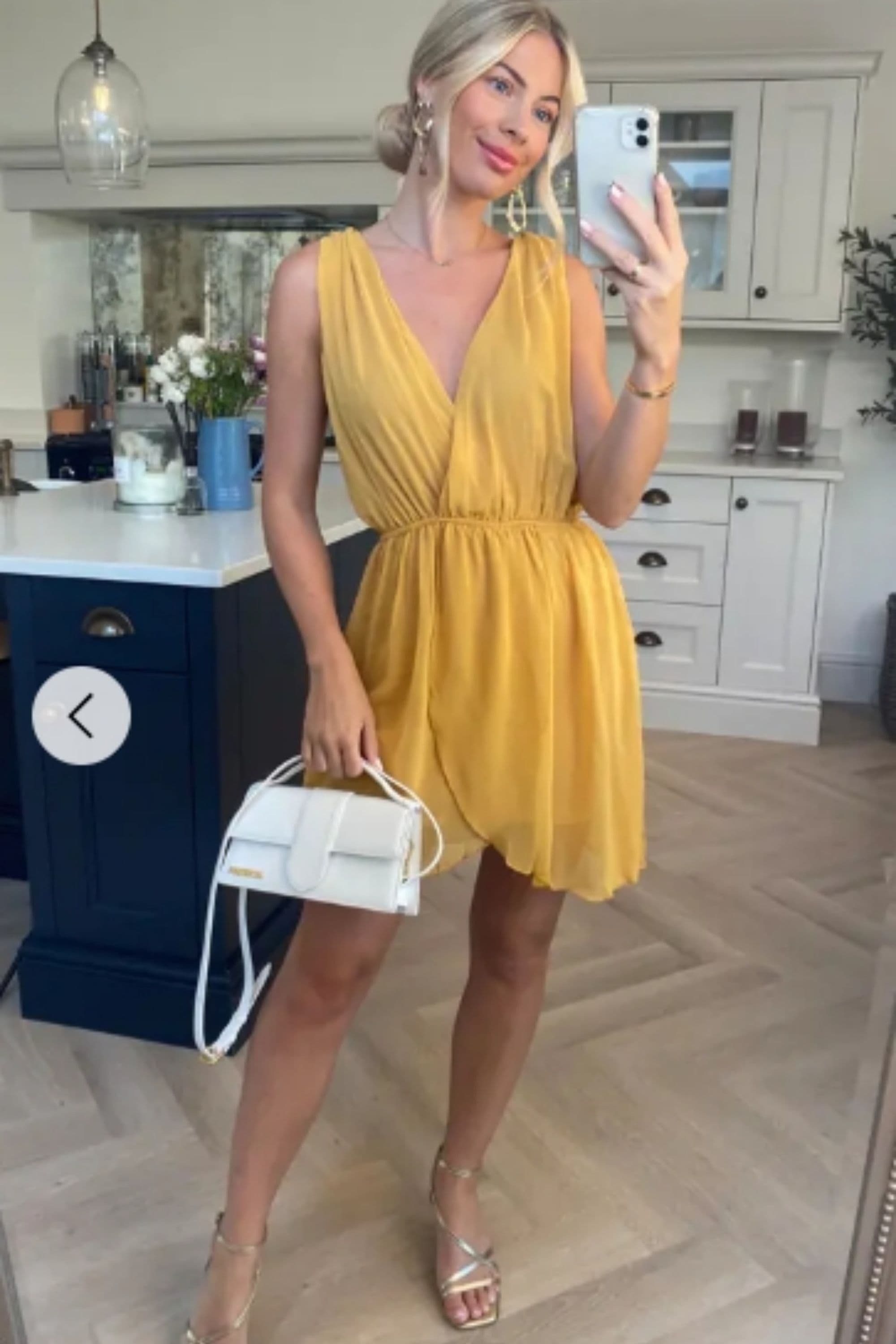 Sleeveless Mini Wrap Dress Mustard