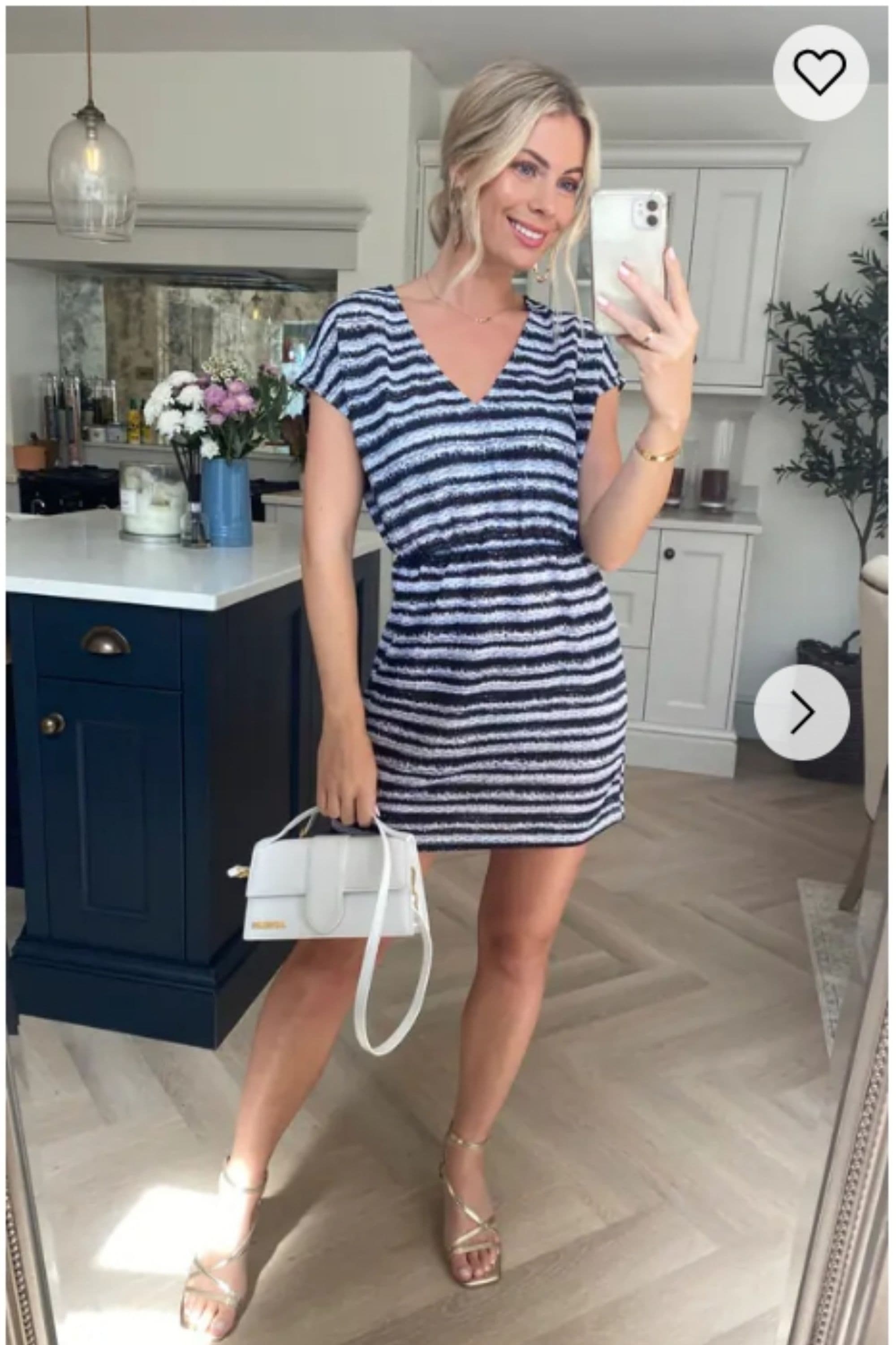 Short Sleeve V Neck Mini Dress Stripe