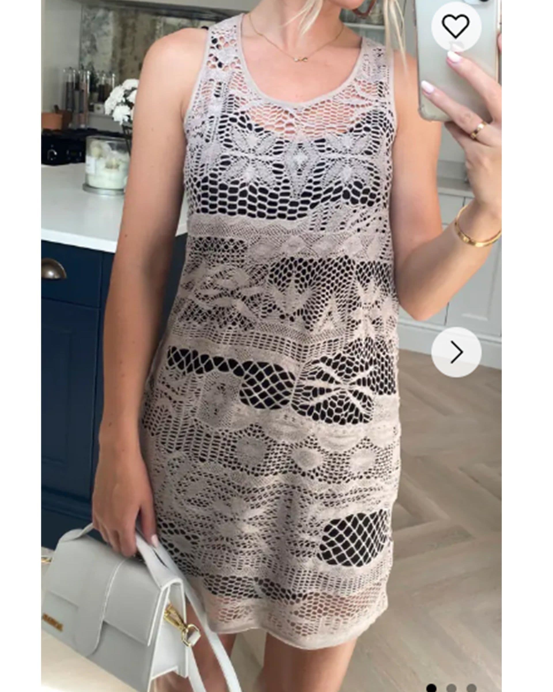 Sleeveless Crochet Tunic Dress S M