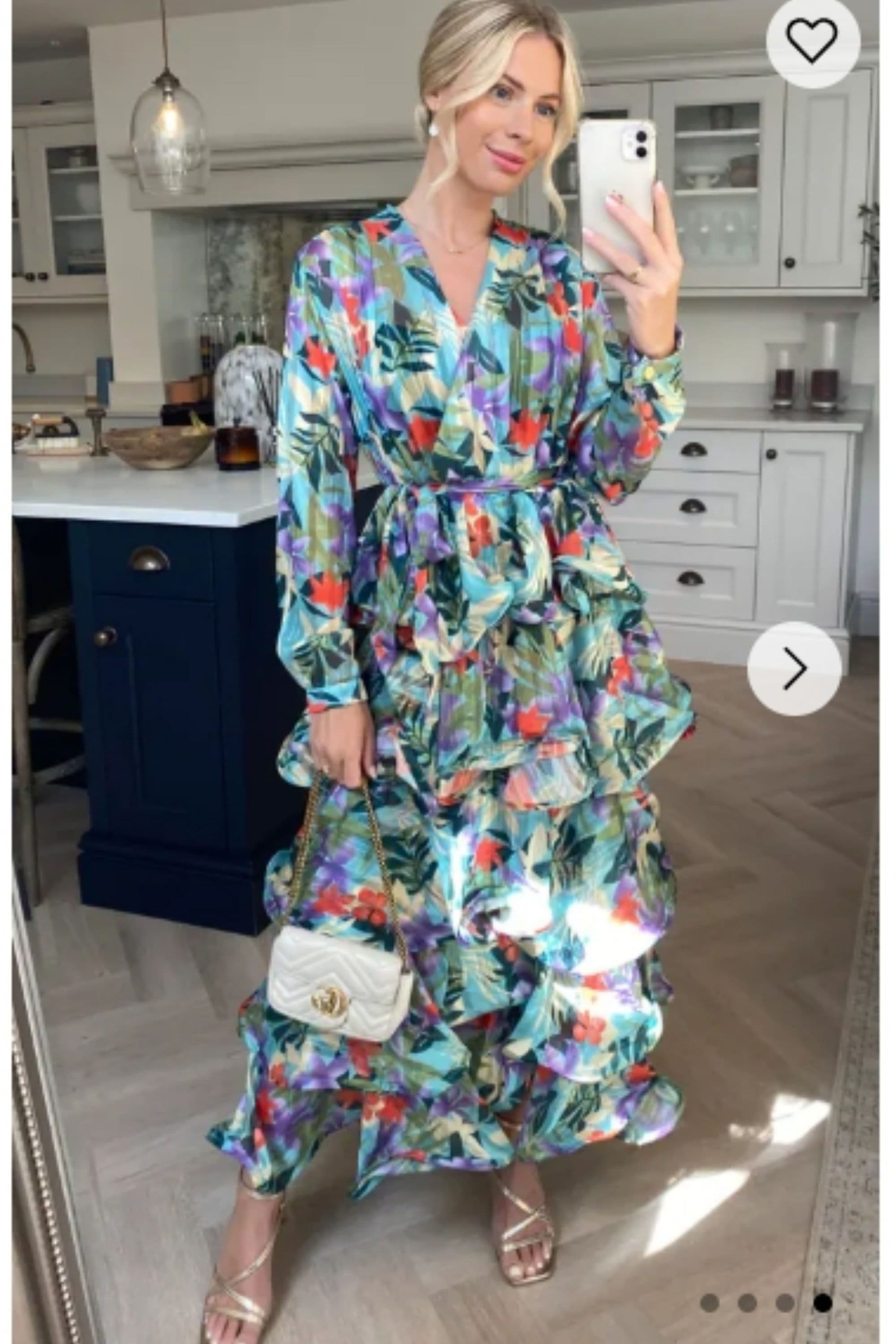 Floral Print Ruffle Multi Layer Hem Design Maxi Long Dress