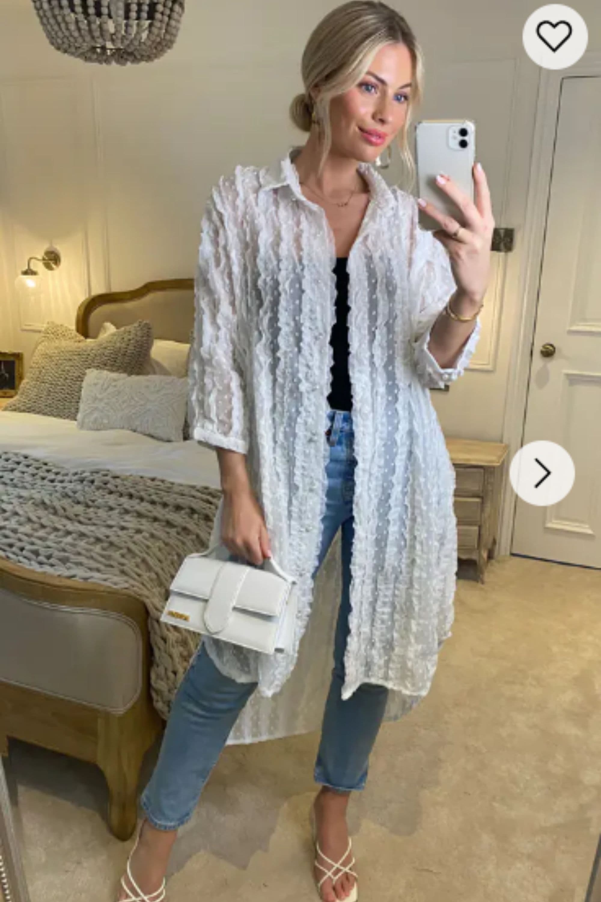 Oversized Shirt Dress Chiffon Ruffle Stripe Design White