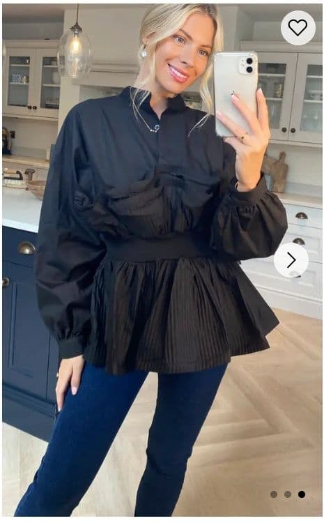 Ruffle Design Around Chest & Hem Cotton Shirt S M