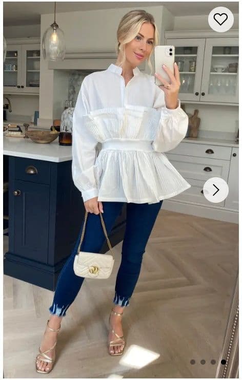 Ruffle Design Around Chest & Hem Cotton Shirt S M