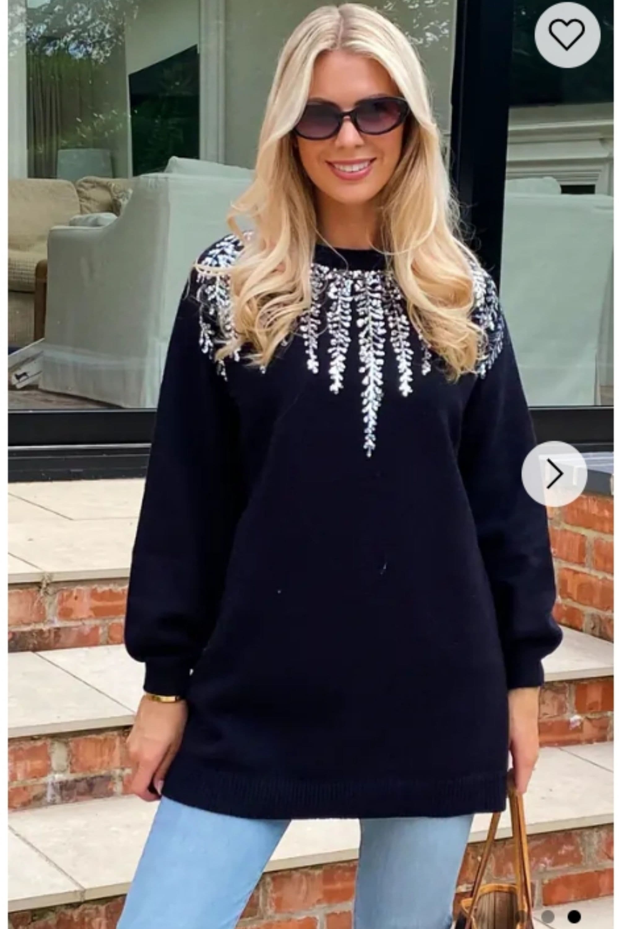 Sliver Sequin Embellished Fine Knit Long Jumper