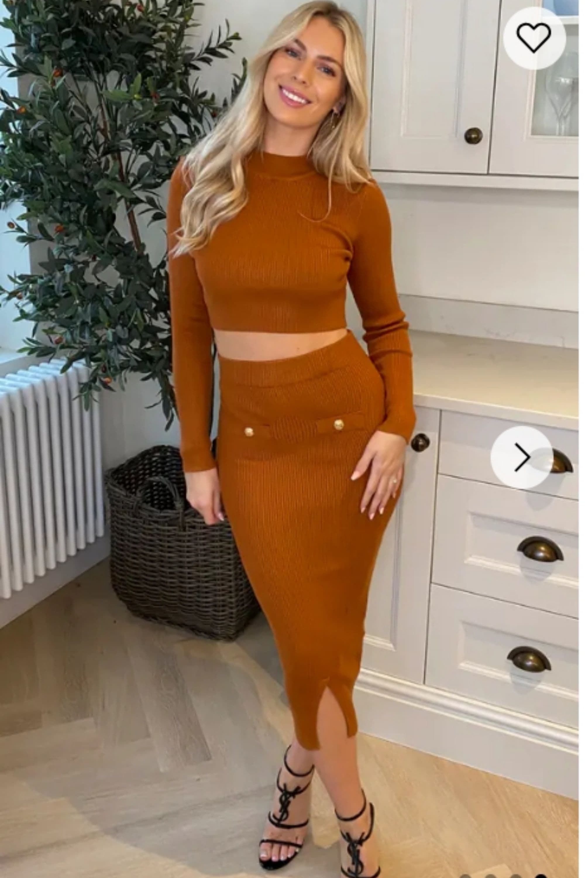 Long Sleeves Top Buttons Design & Midi Skirt Co Ords Suits