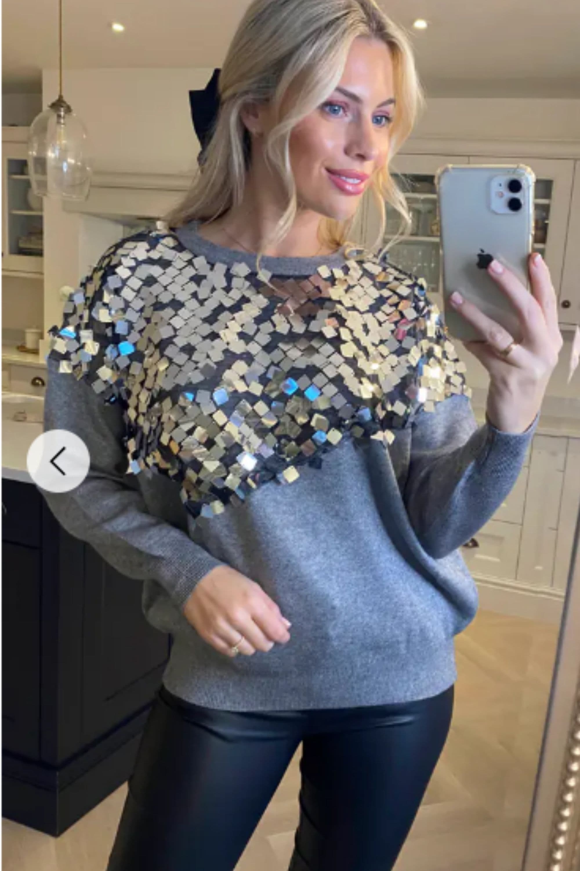 Round Neck Jumper Mirror Sequin Embellishments