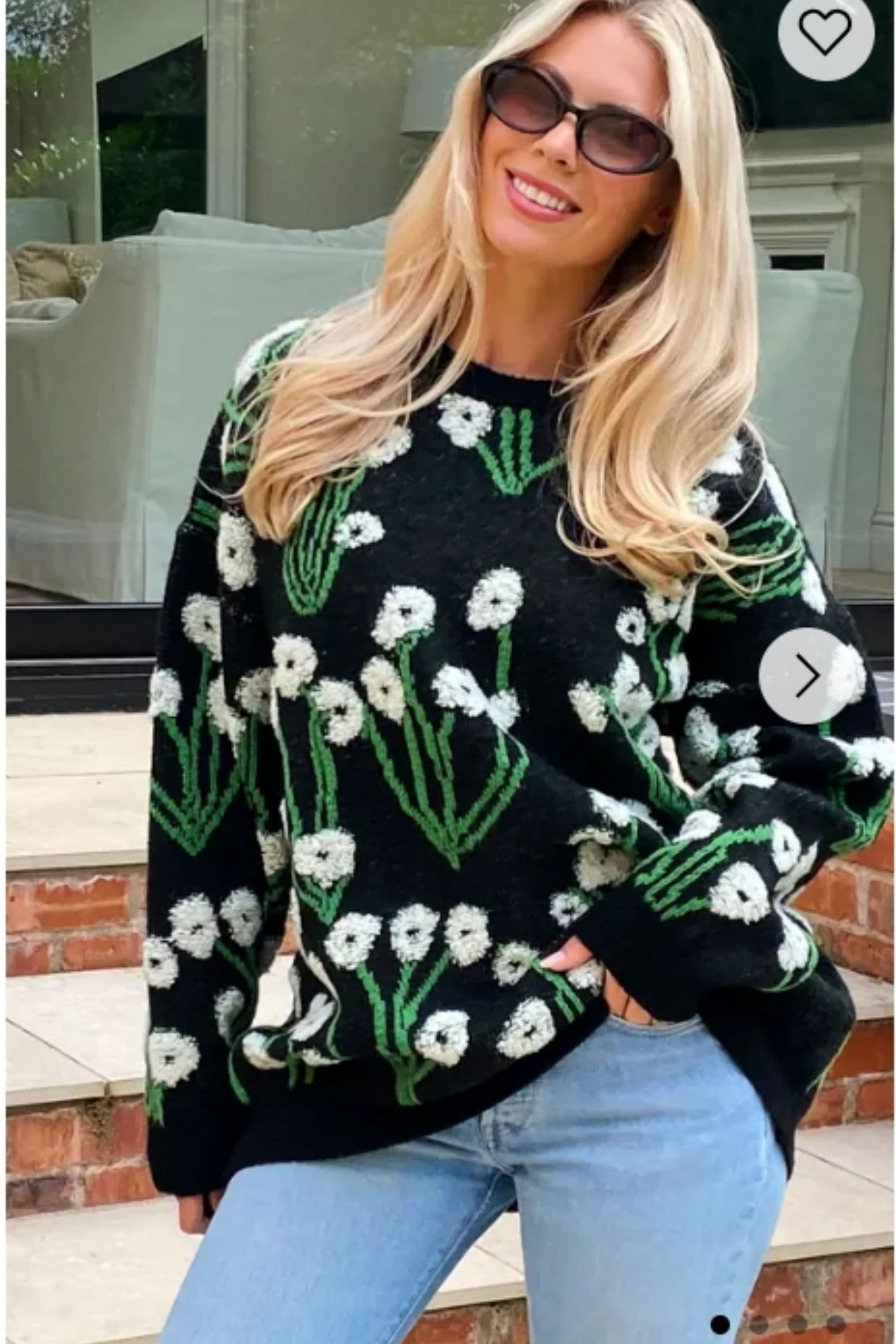 White Multi Floral Jacquard Wool Blend Oversized Jumper