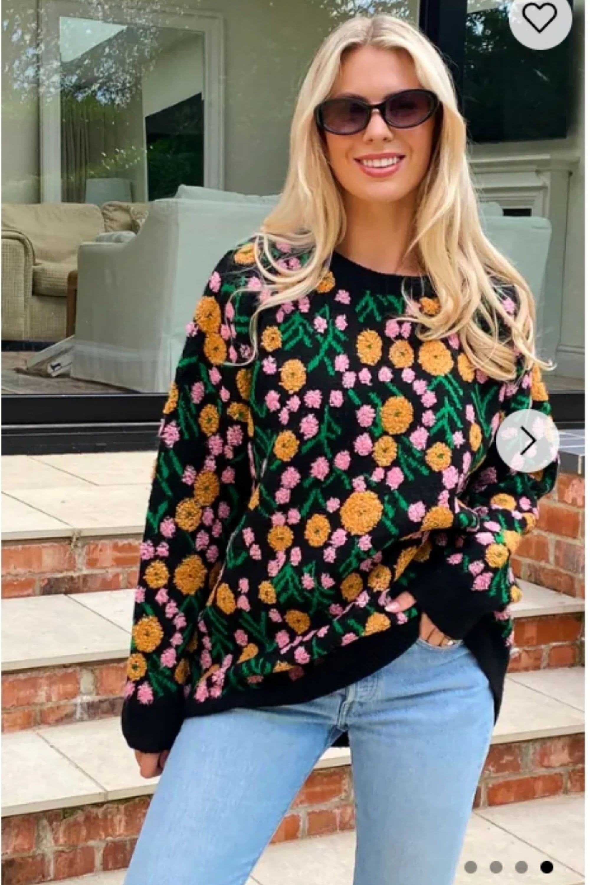Orange Multi Floral Jacquard Wool Blend Oversized Jumper