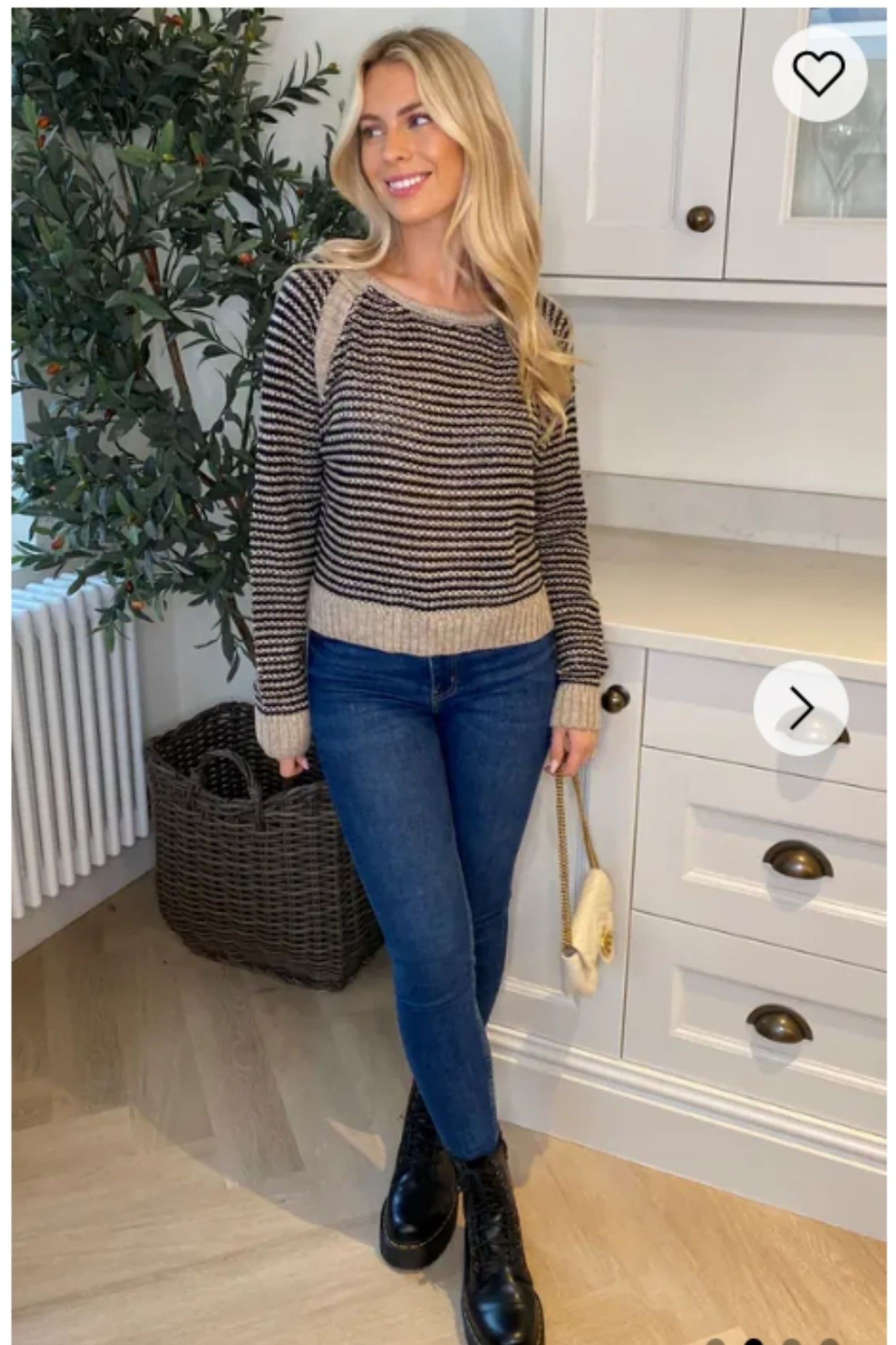 & Grey Striped Knitted Jumper Brown