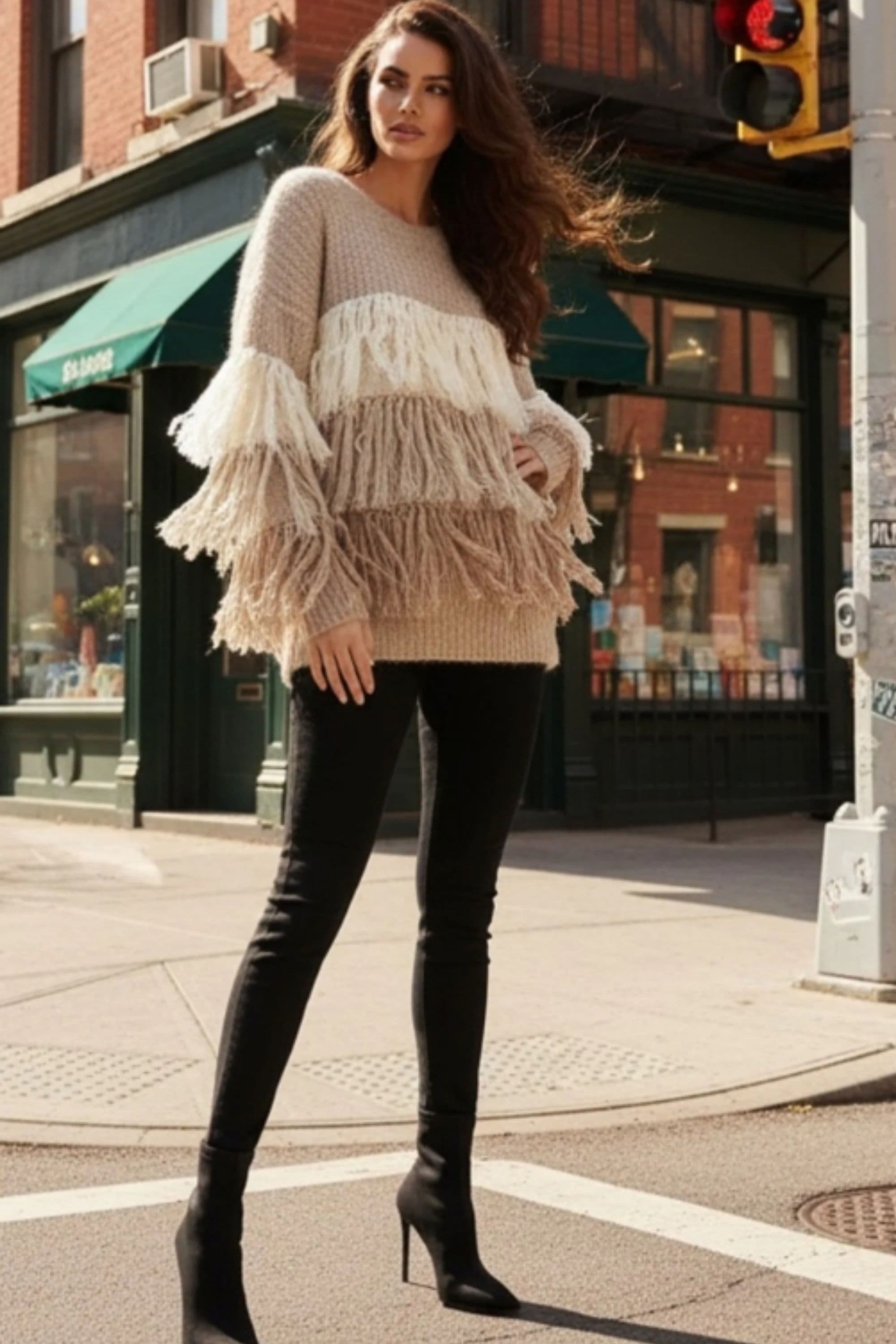 Layered Tassel Design Soft Knit Jumper
