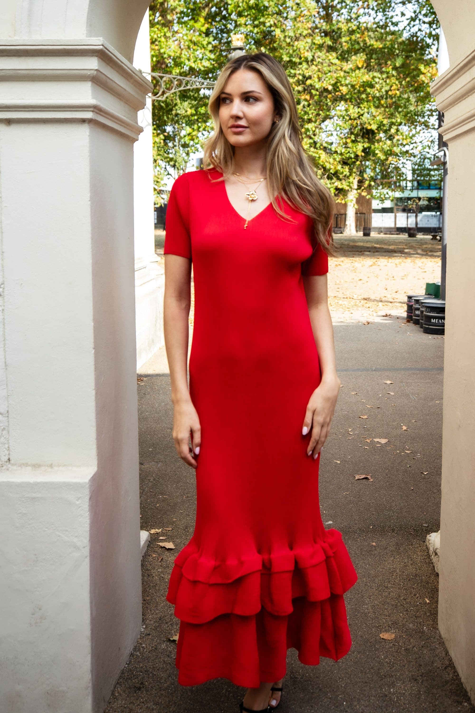Full Pleated Ruffle Hem Maxi Dress