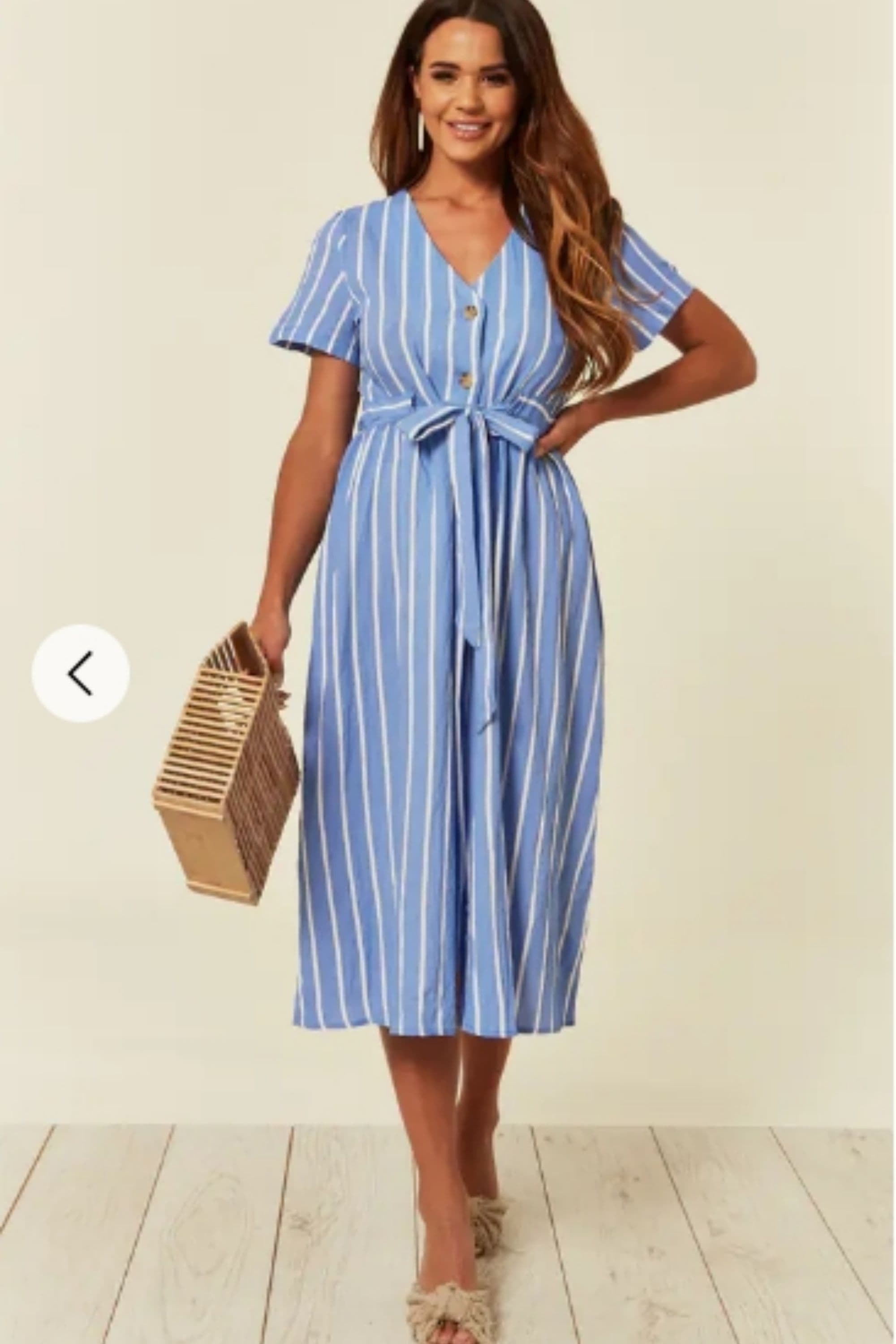 Short Sleeve V Neck Midi Dress Blue & Stripe