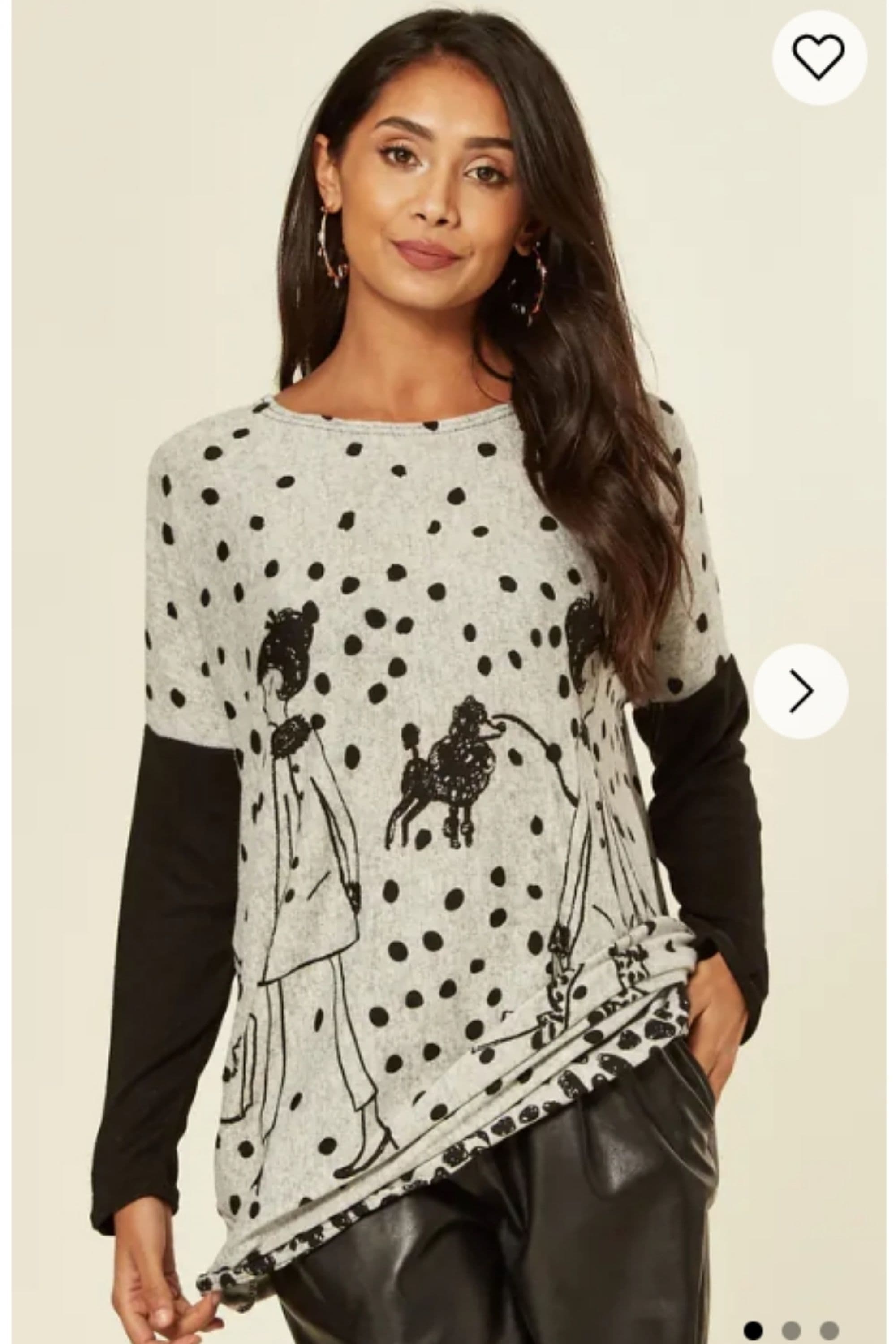 Oversized Top Polka Dot Walking Dog Design