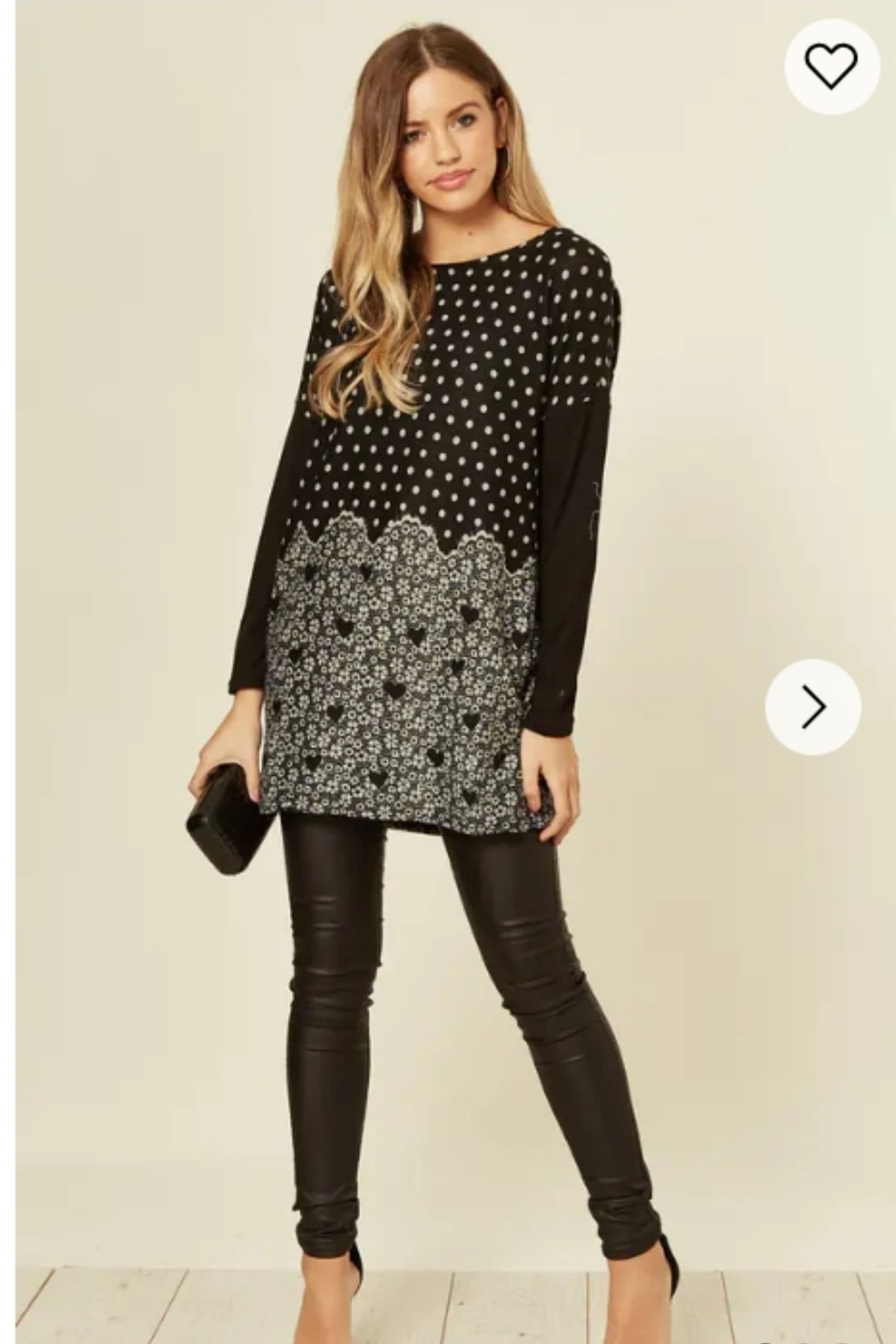 Oversized Top Sweetheart & Polka Dot Print