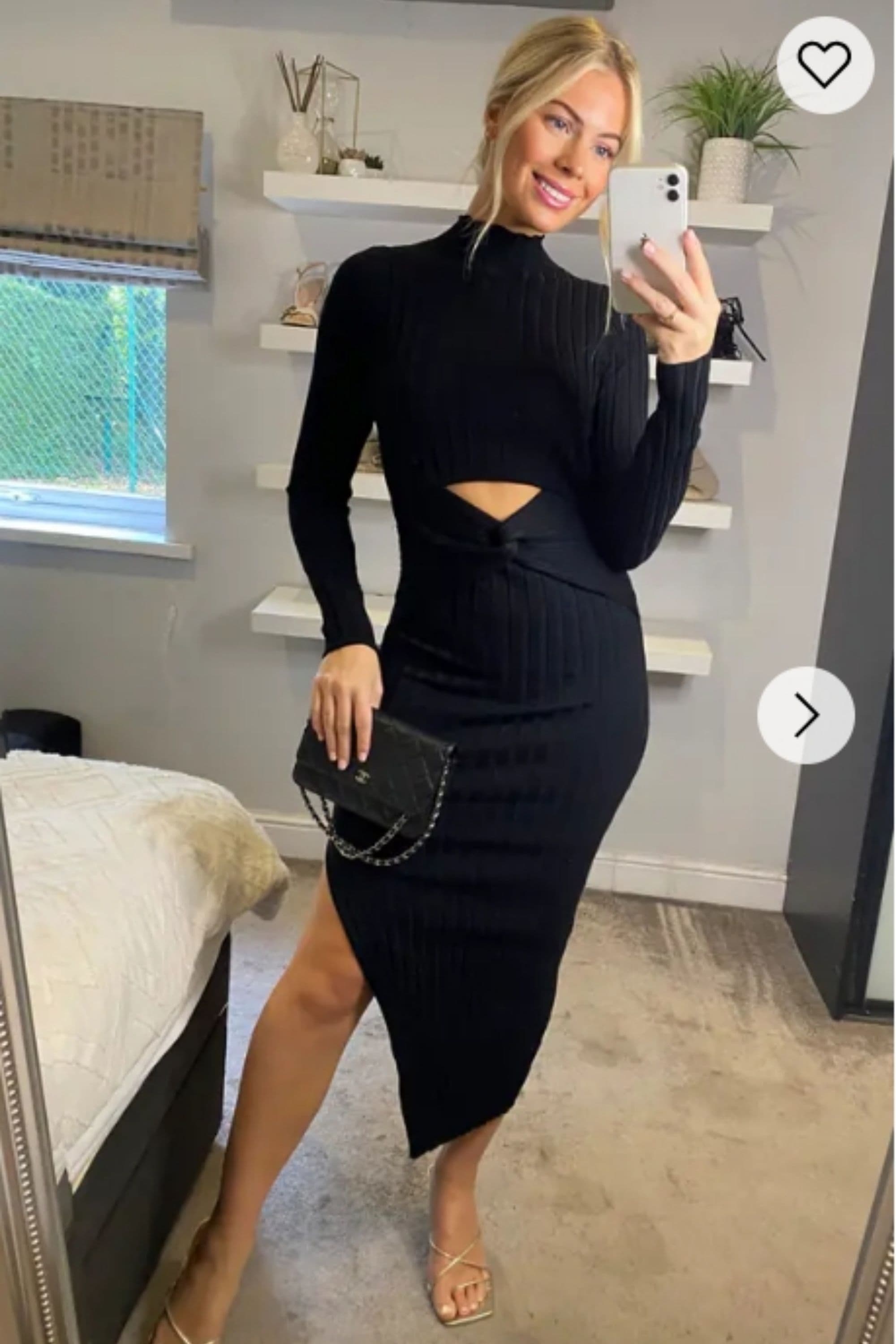 Ribbed Knitted Midi Dress Cut Out Design S M