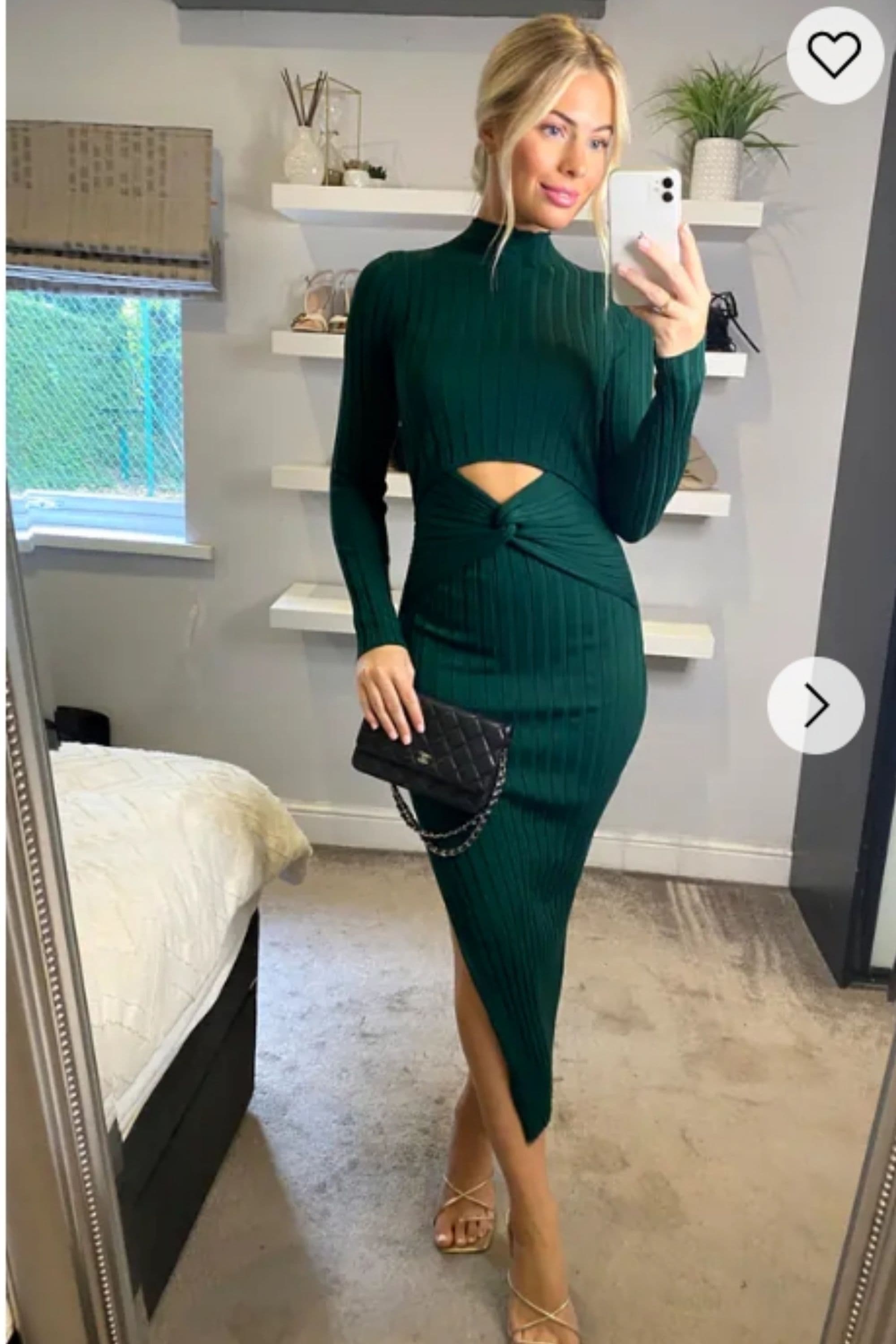 Ribbed Knitted Midi Dress Cut Out Design S M