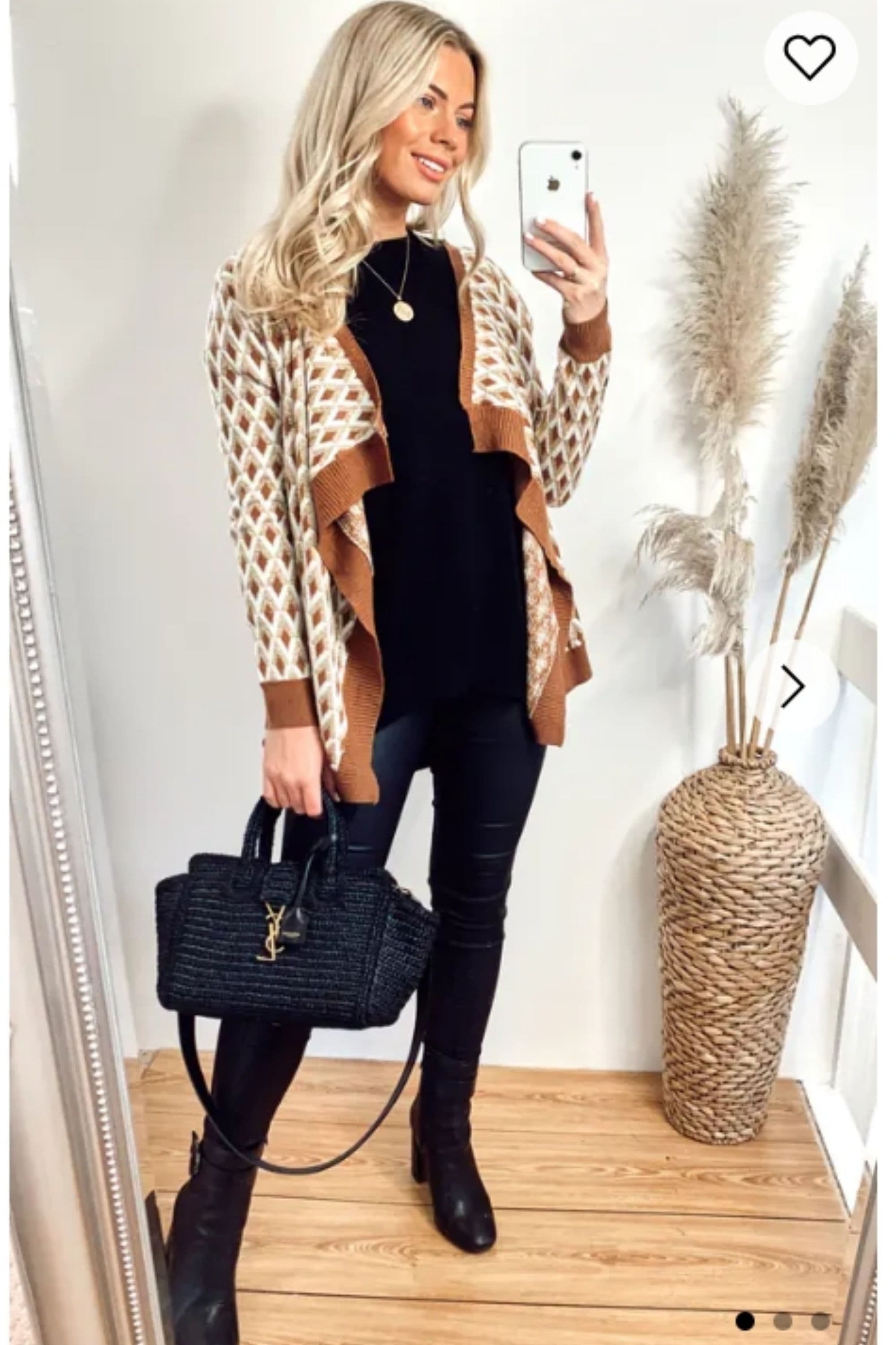 Long Sleeve Waterfall Cardigan Metallic Geometric Print