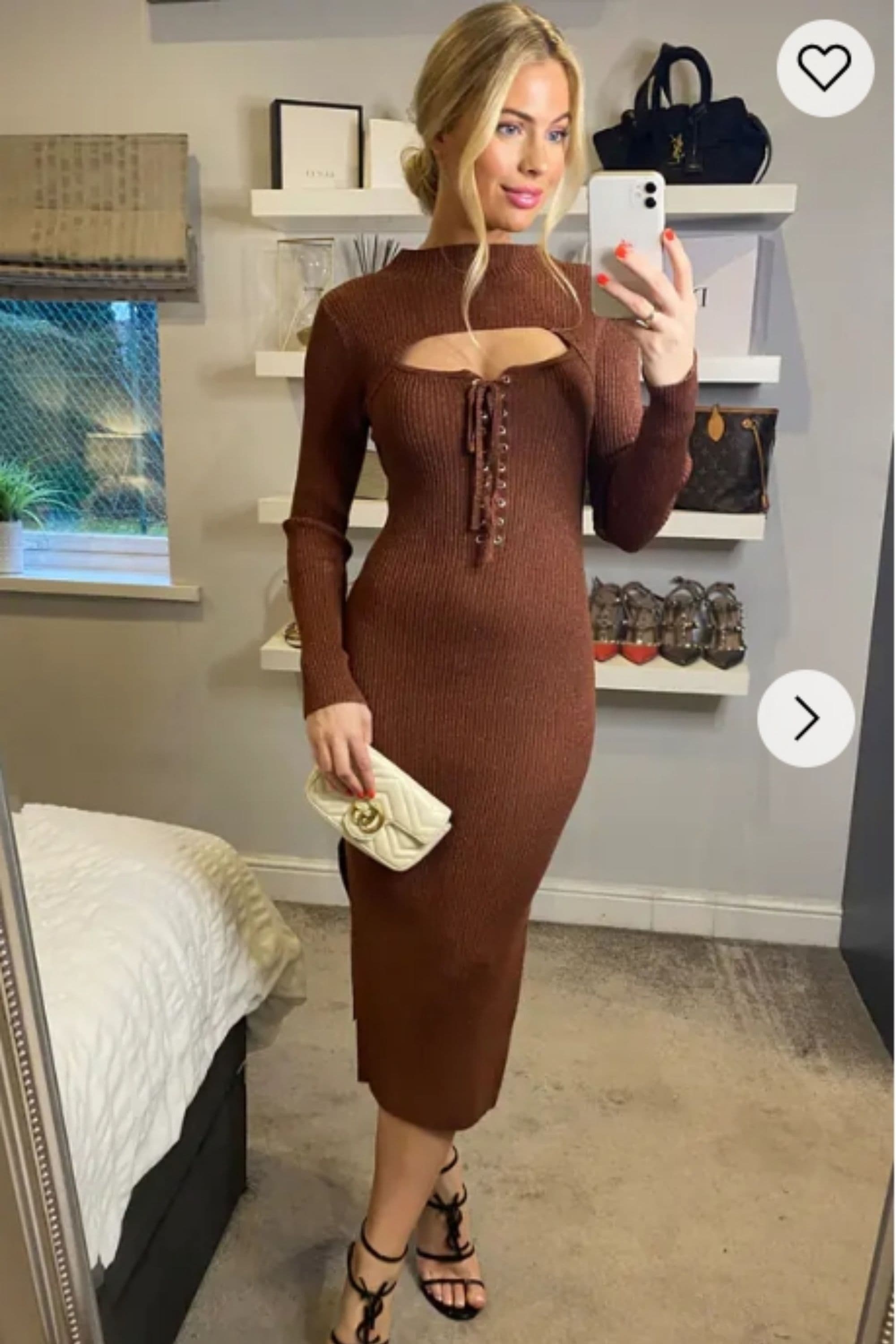 Metallic Knit Lace Up Midi Bodycon Dress