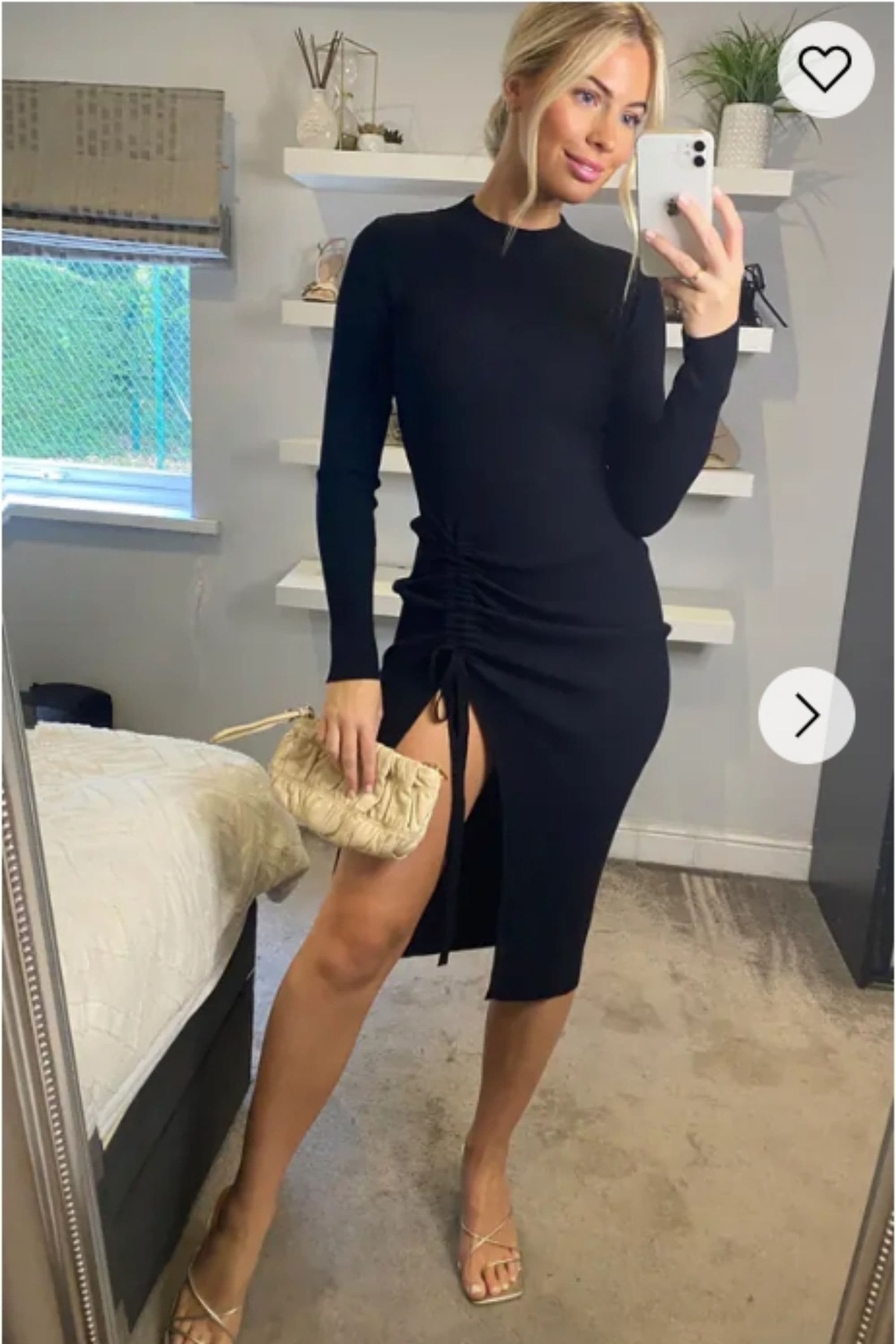 Knitted Ribbed Midi Bodycon Side Split Tie Up Design Dress