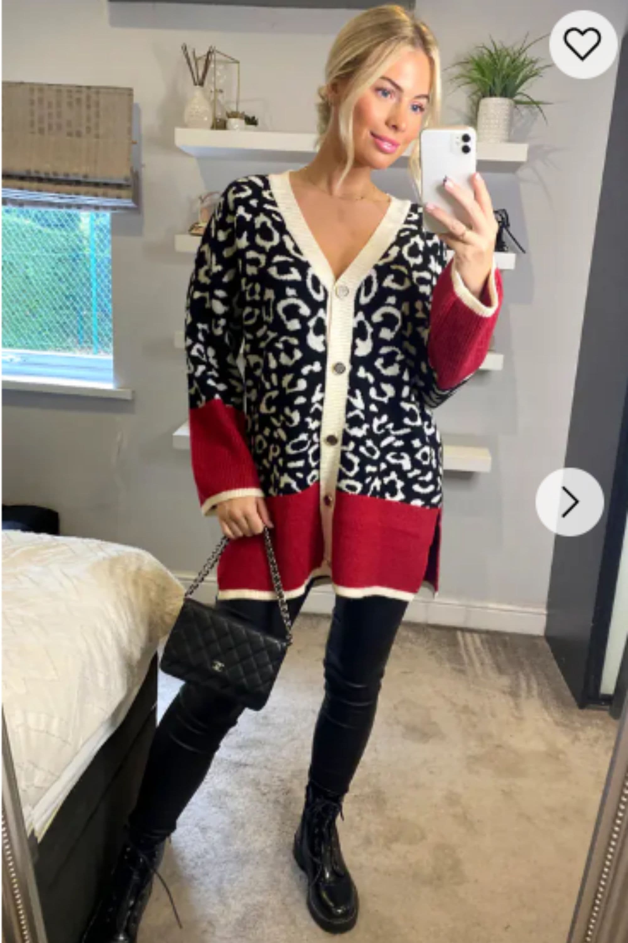 Leopard Pattern Design Oversized Cardigan Red Hem