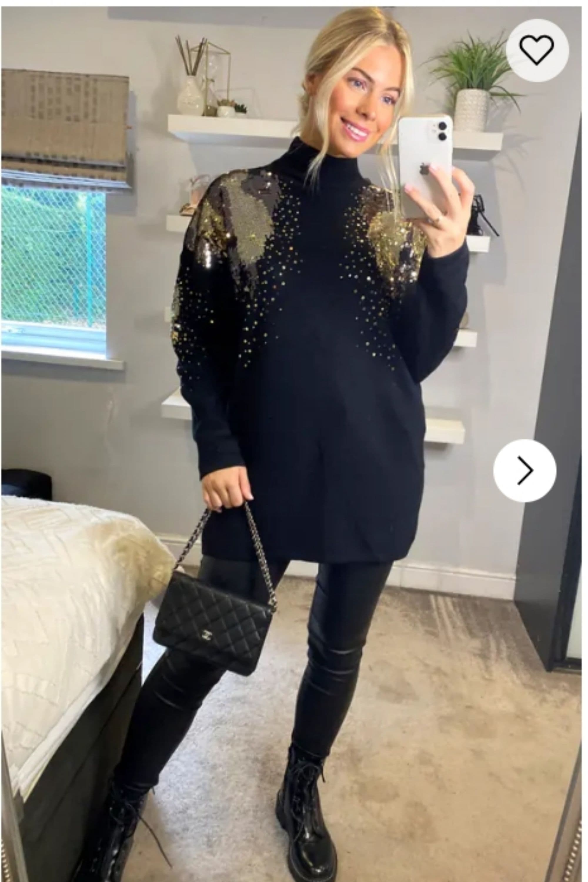 Gold Sliver Mix Sequin Embellished Sleeve Jumper