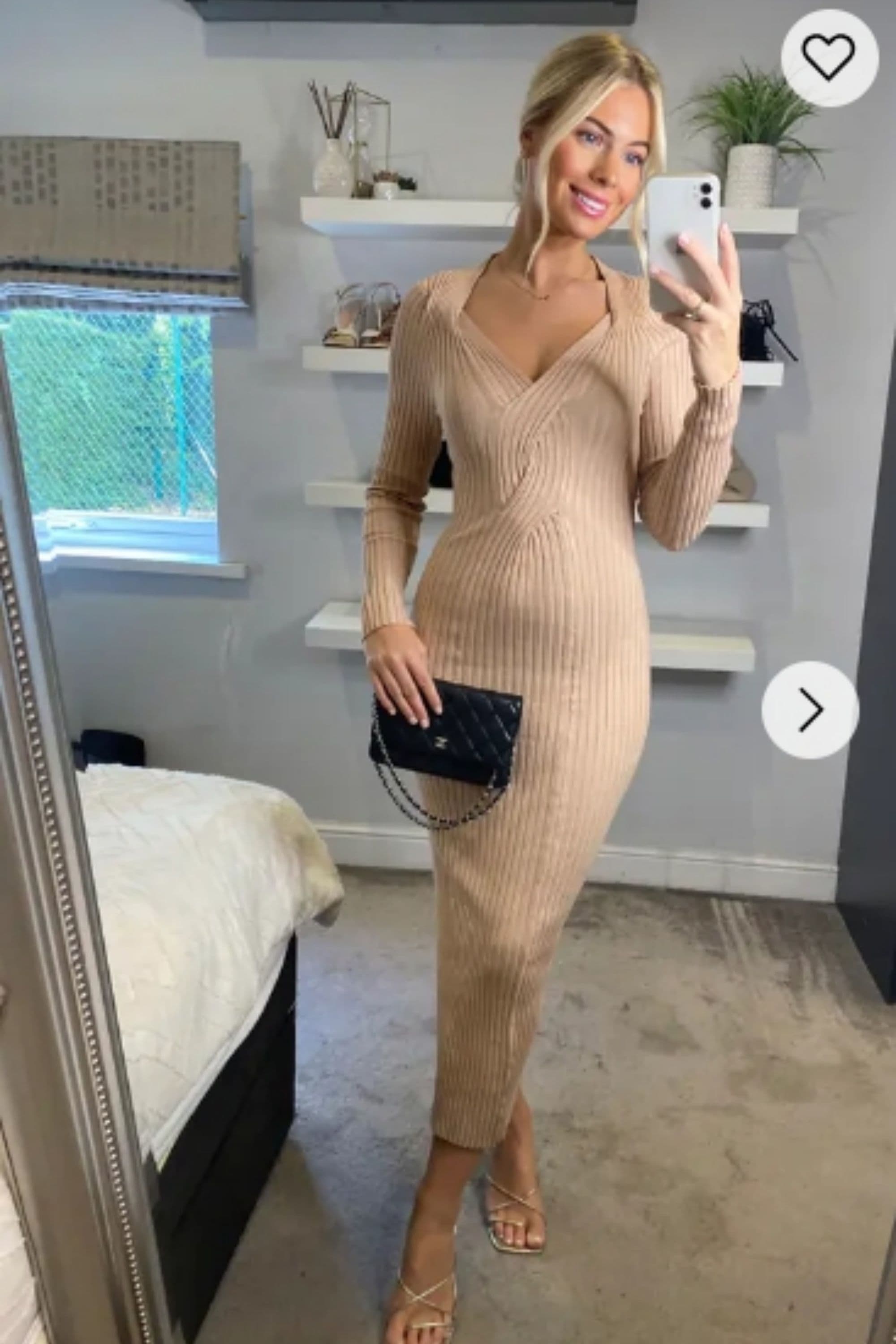 Soft Knitted Ribbed Midi Bodycon Dress S M