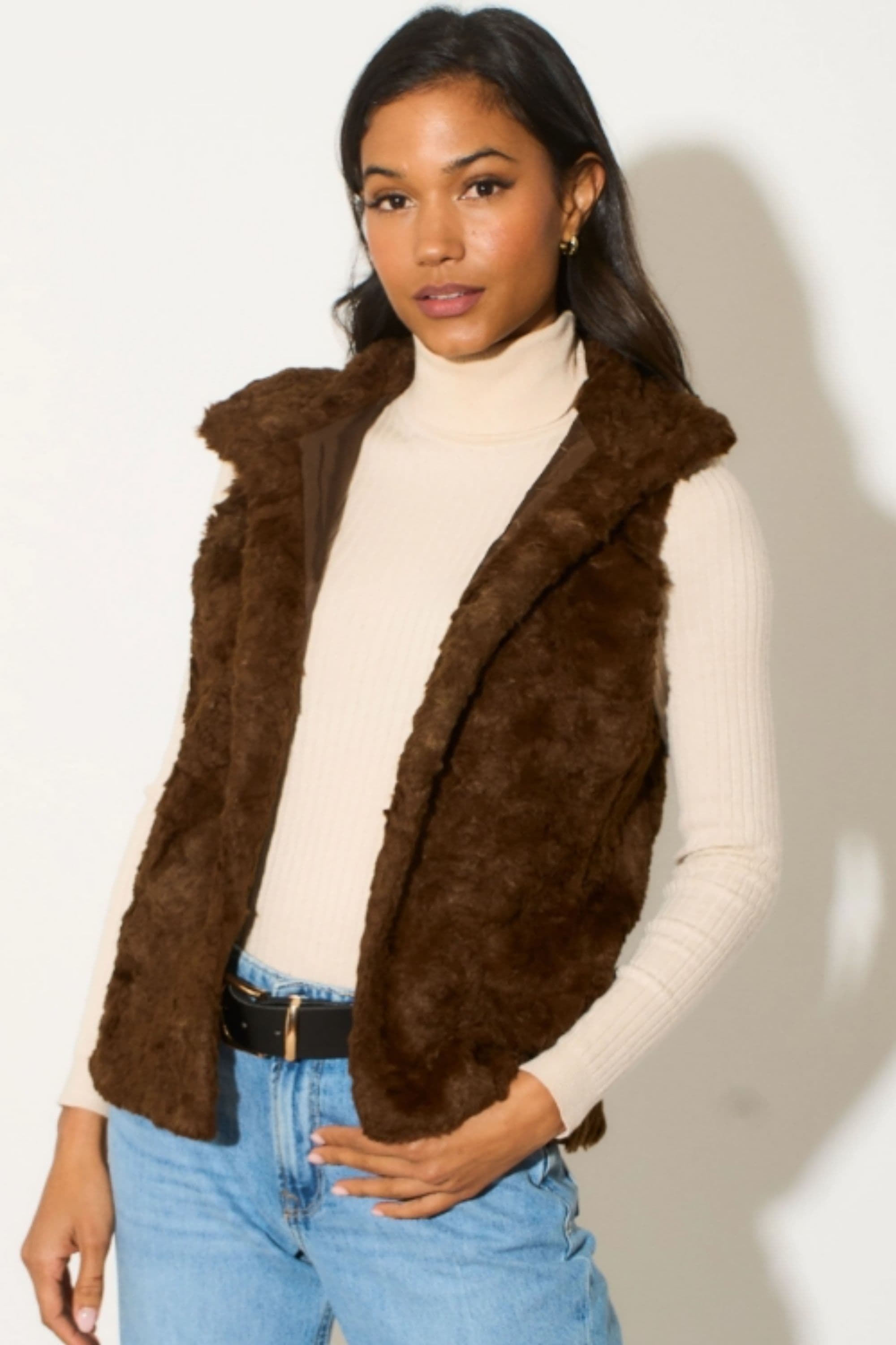 Faux Fur Gilet Body Warmer Faux Camel Hair Texture S M