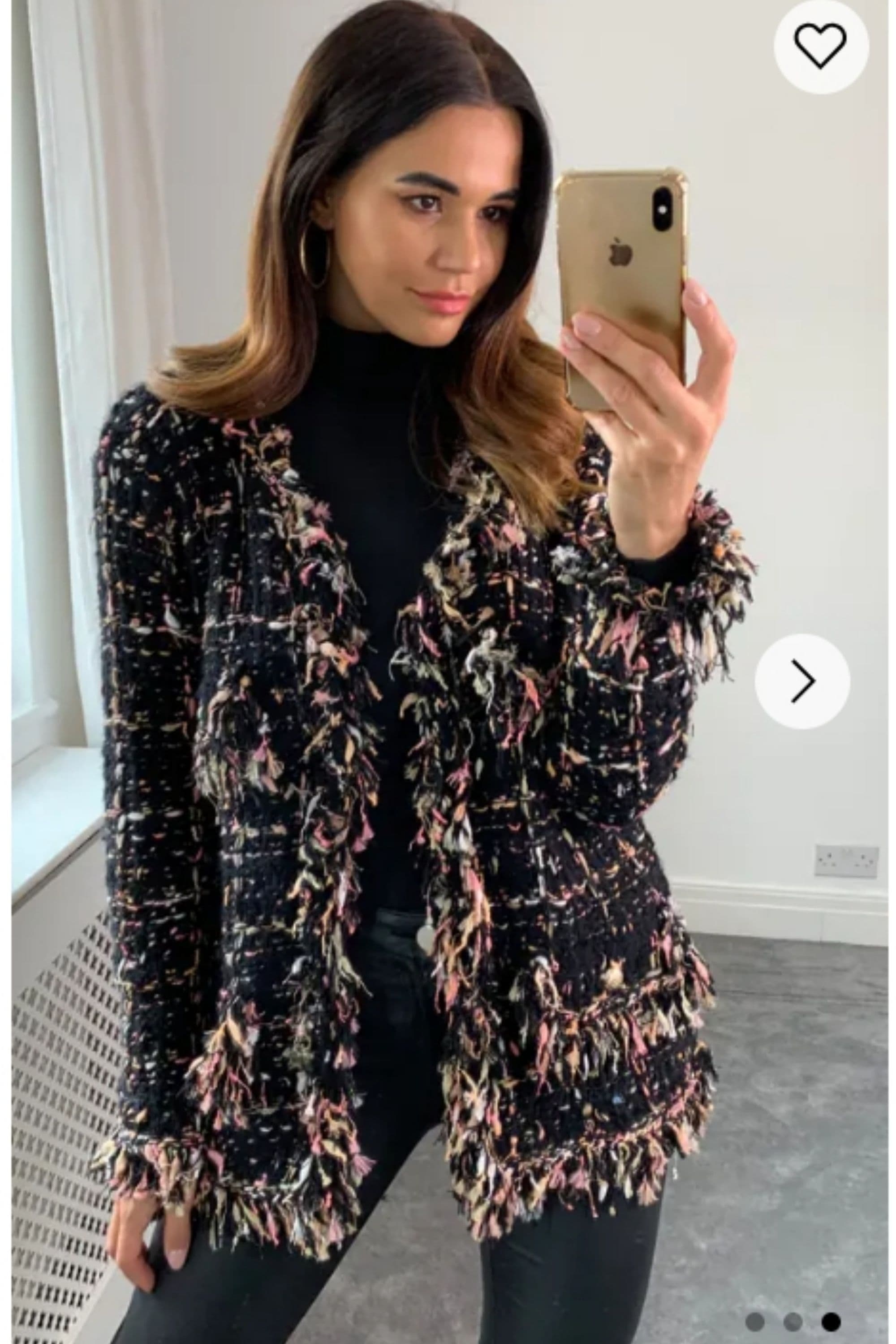 Knitted Long Sleeve Cardigan Tweed Effect