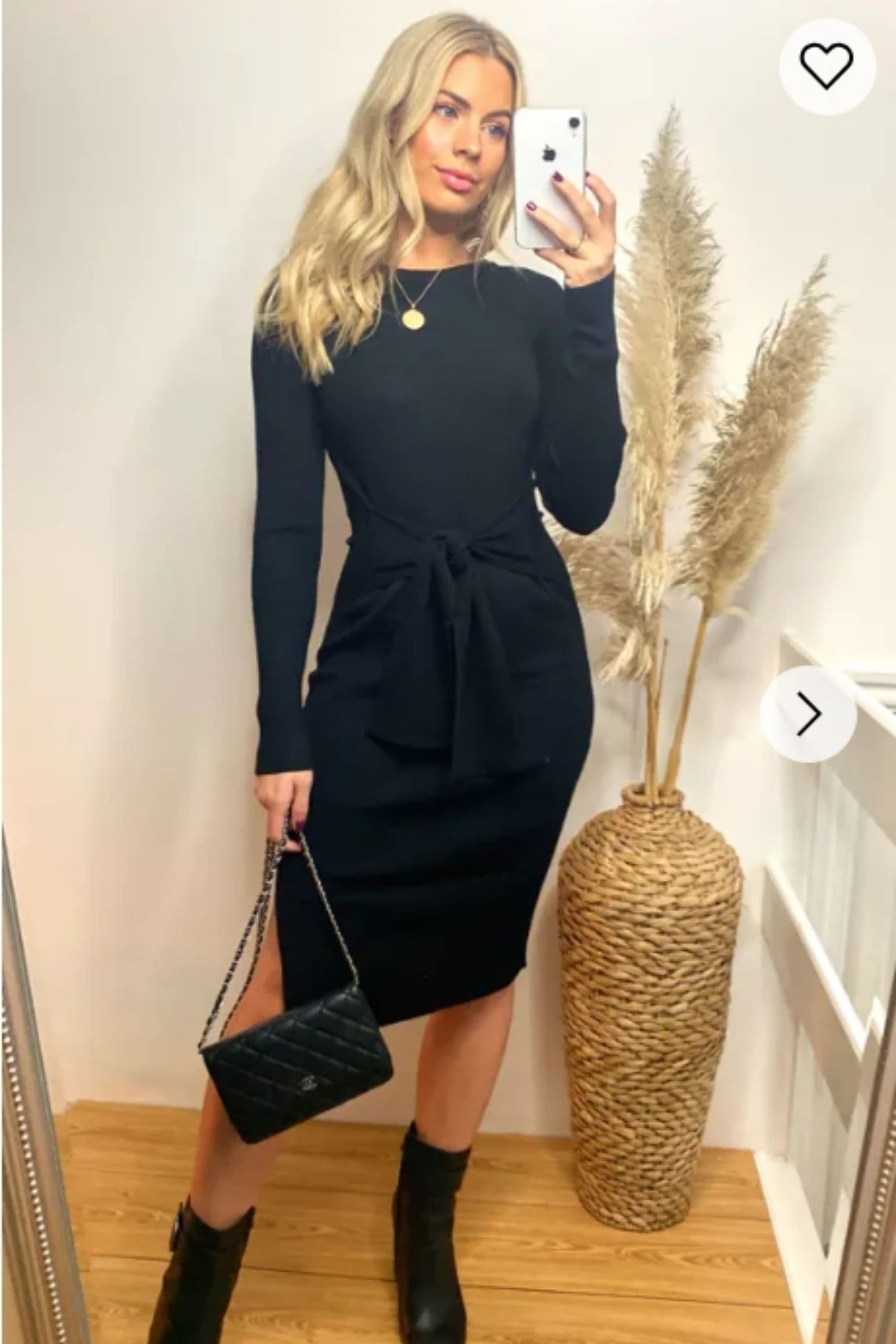 Fine Knit Bodycon Dress Knot Tie Design S M
