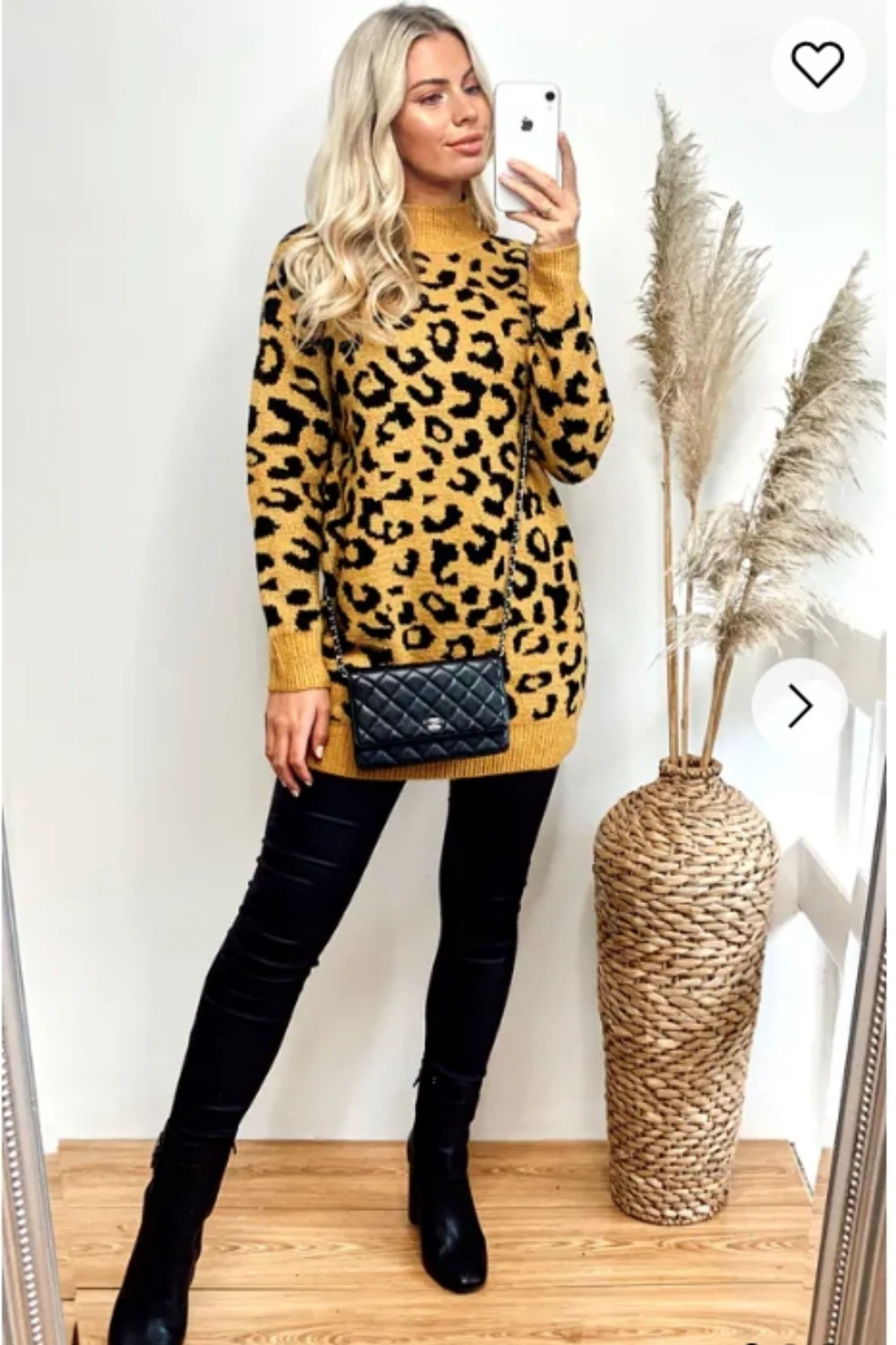 Long Sleeve High Neck Jumper Leopard Print