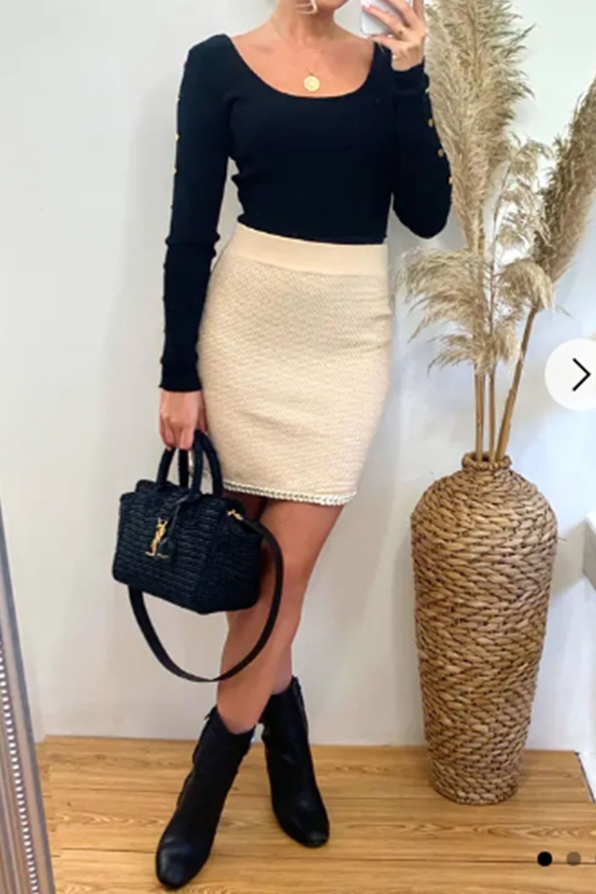 Coco Stylish Tweed Effect Skirt S M