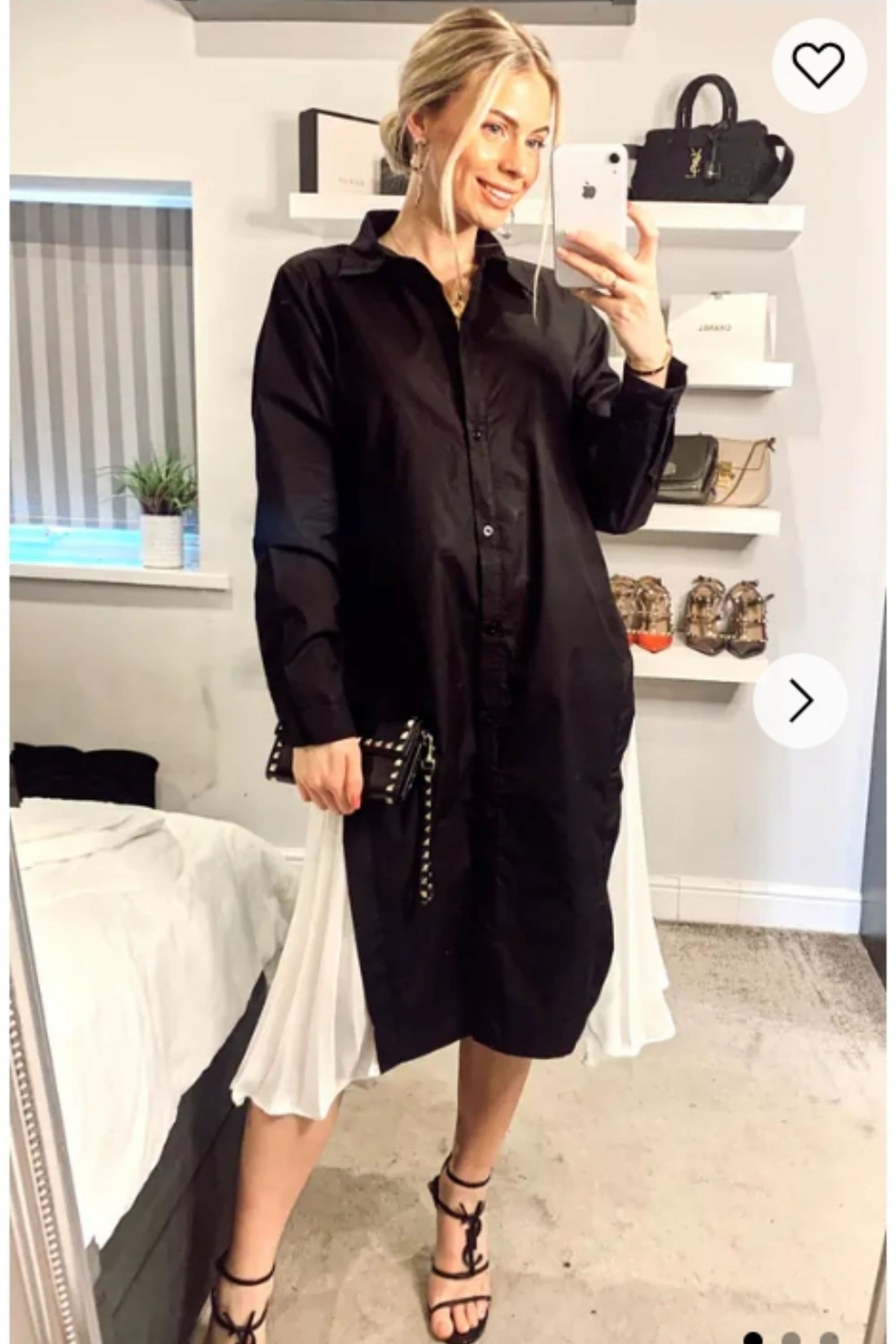 Cotton Shirt Dress Pleated Chiffon Side Design S M