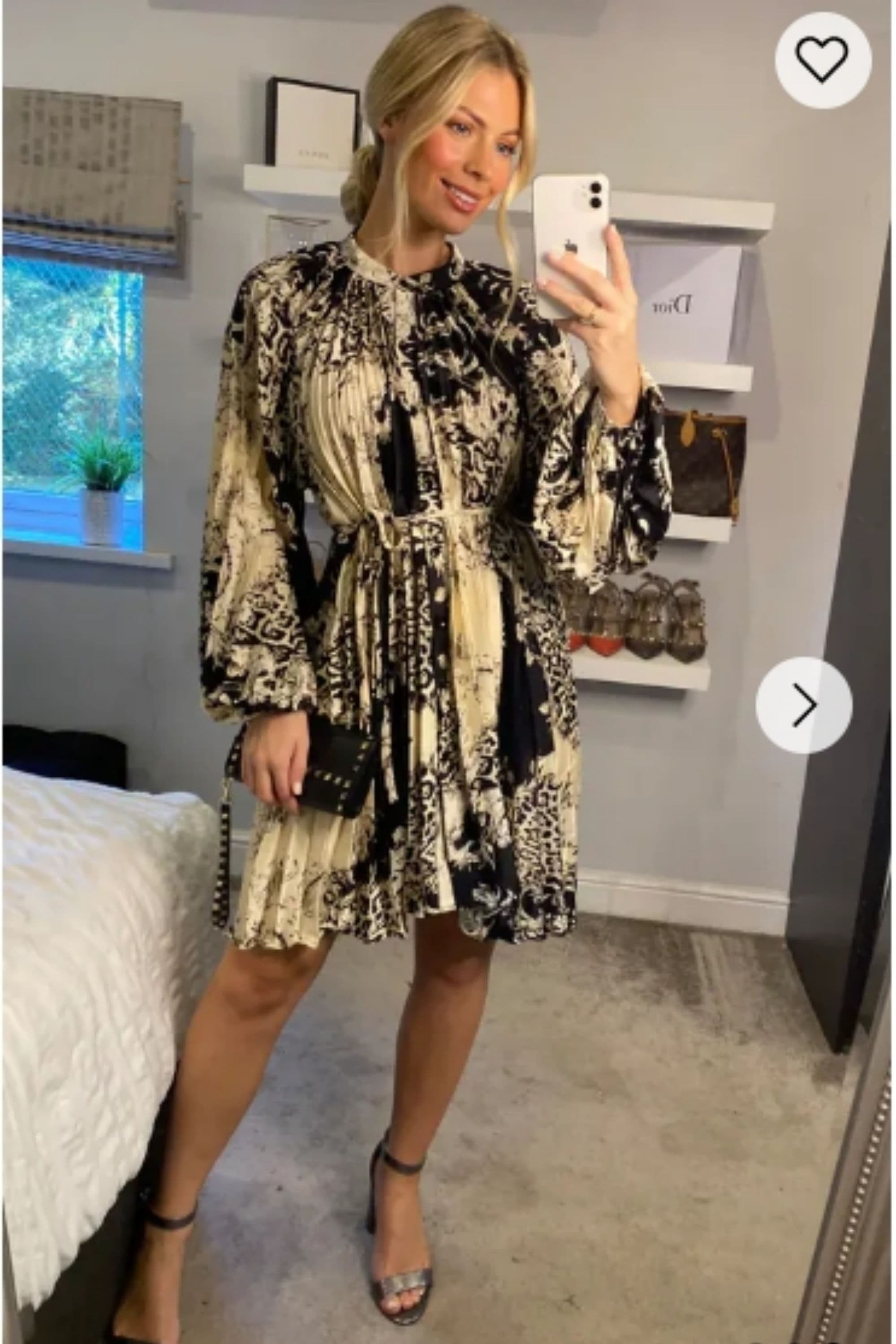 Leopard Scarf Print Full Pleated Shirt Dress