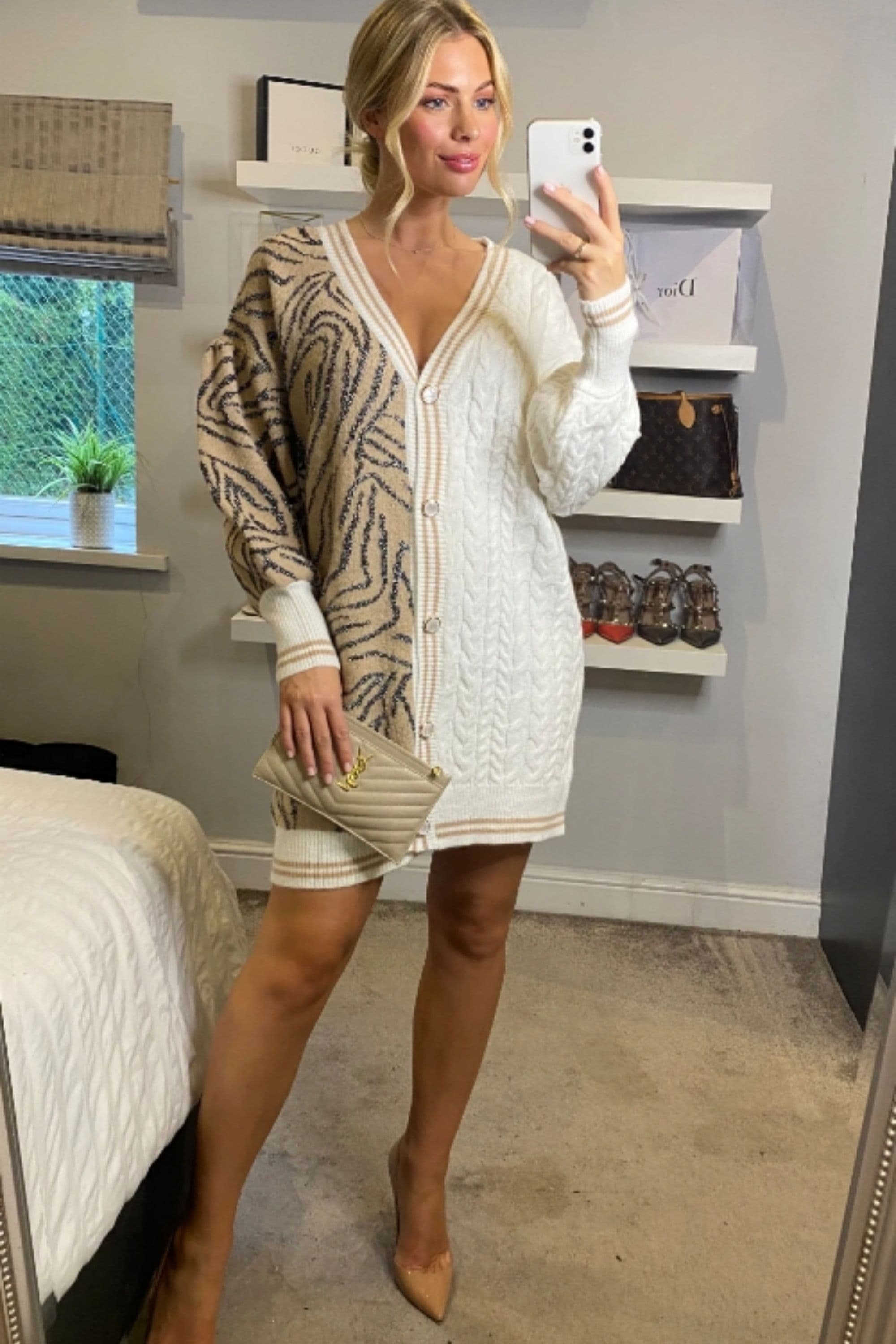 Leopard Print Contrast Long Knit Cardigan