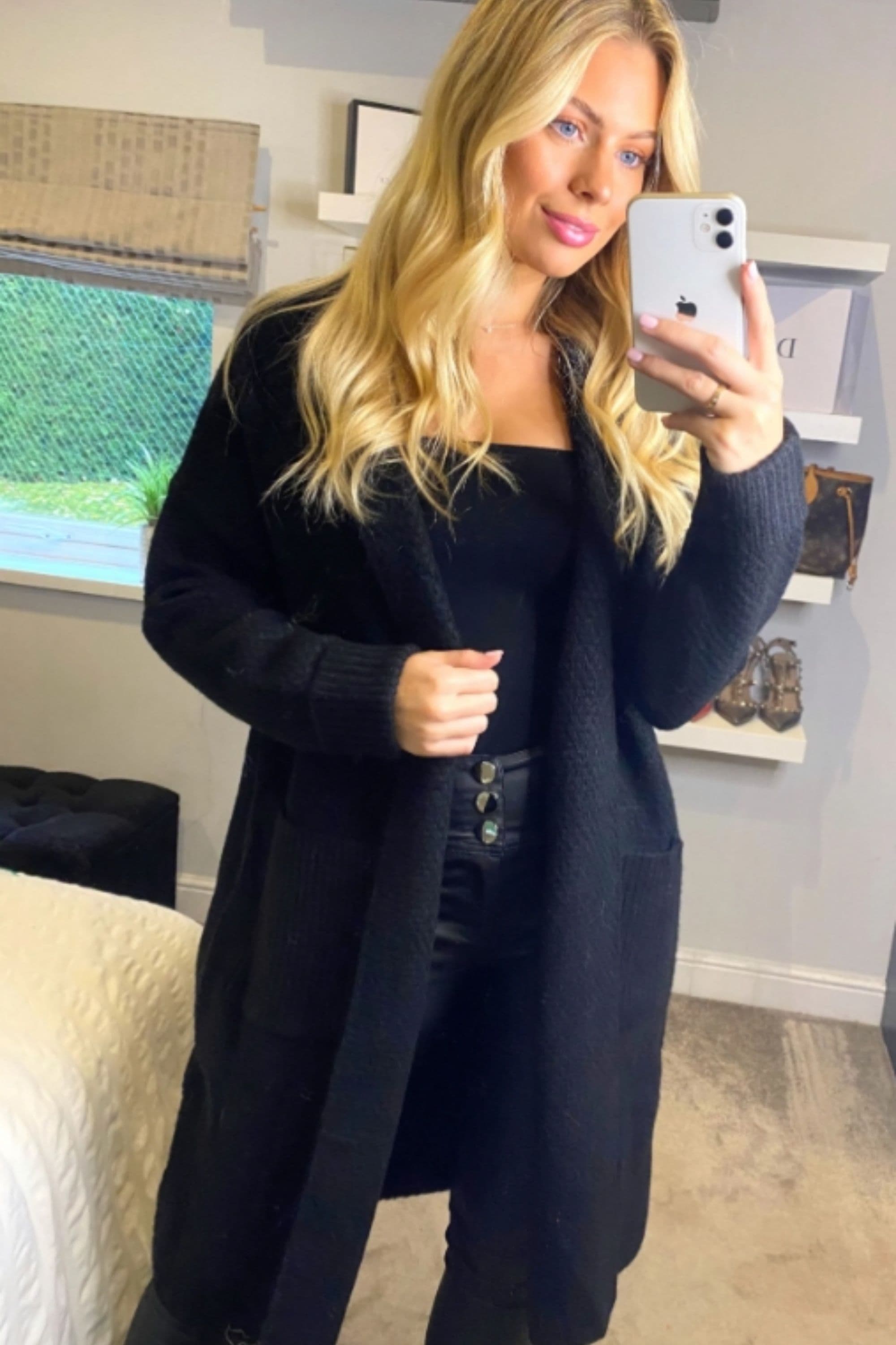 Oversized Boxy Rib Knit Long Cardigan