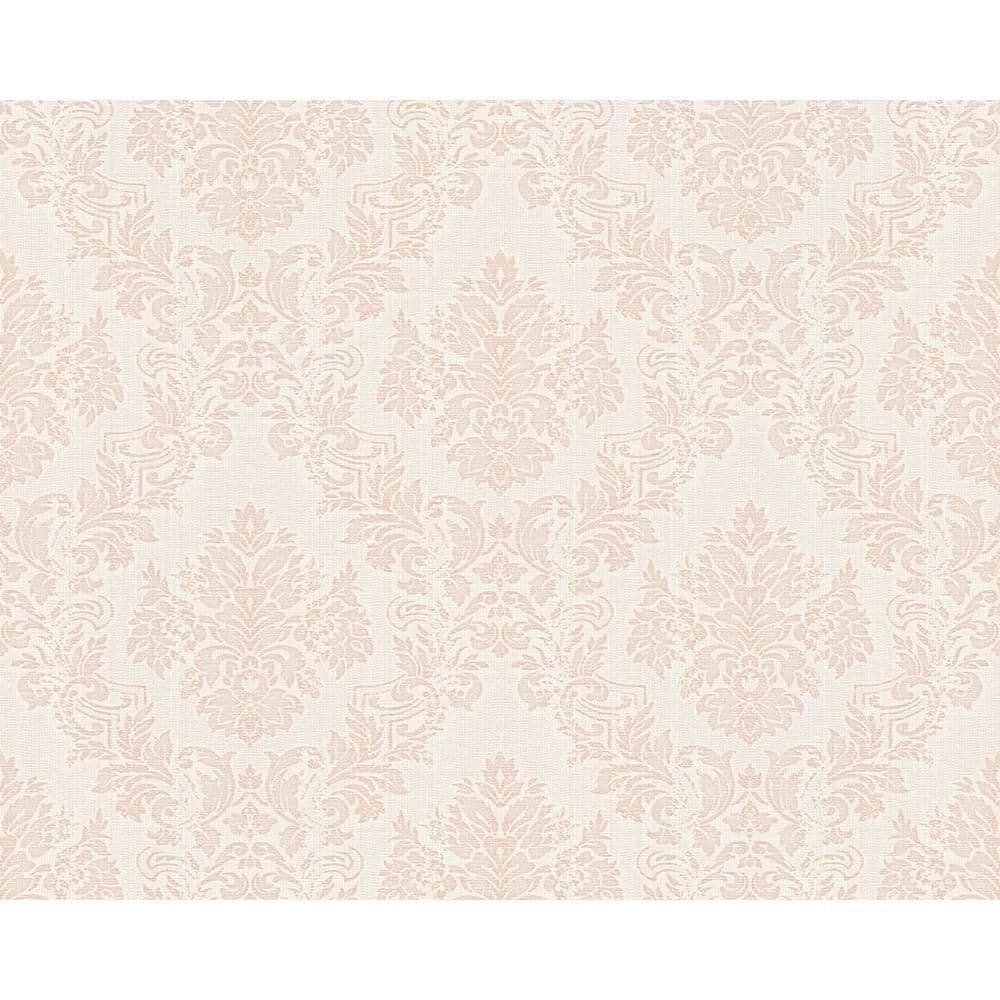 Classic Baroque Damask Floral Motif Textured Salmon Wallpaper