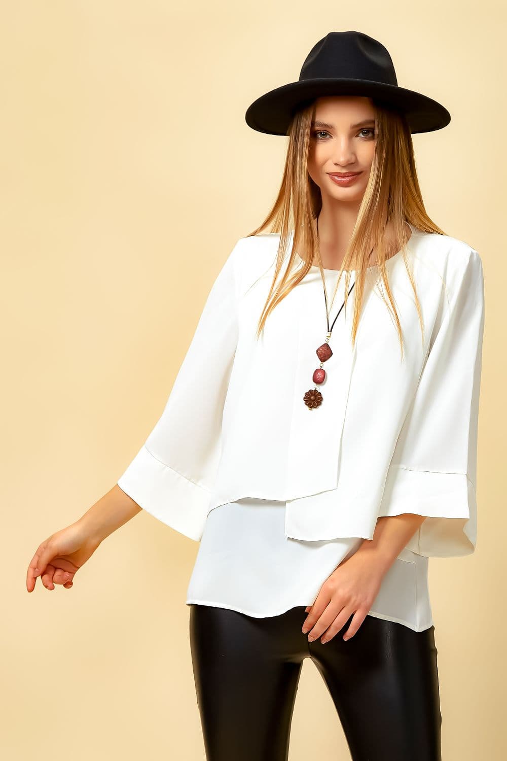 3 4 Sleeves Layered Blouse Top Necklace