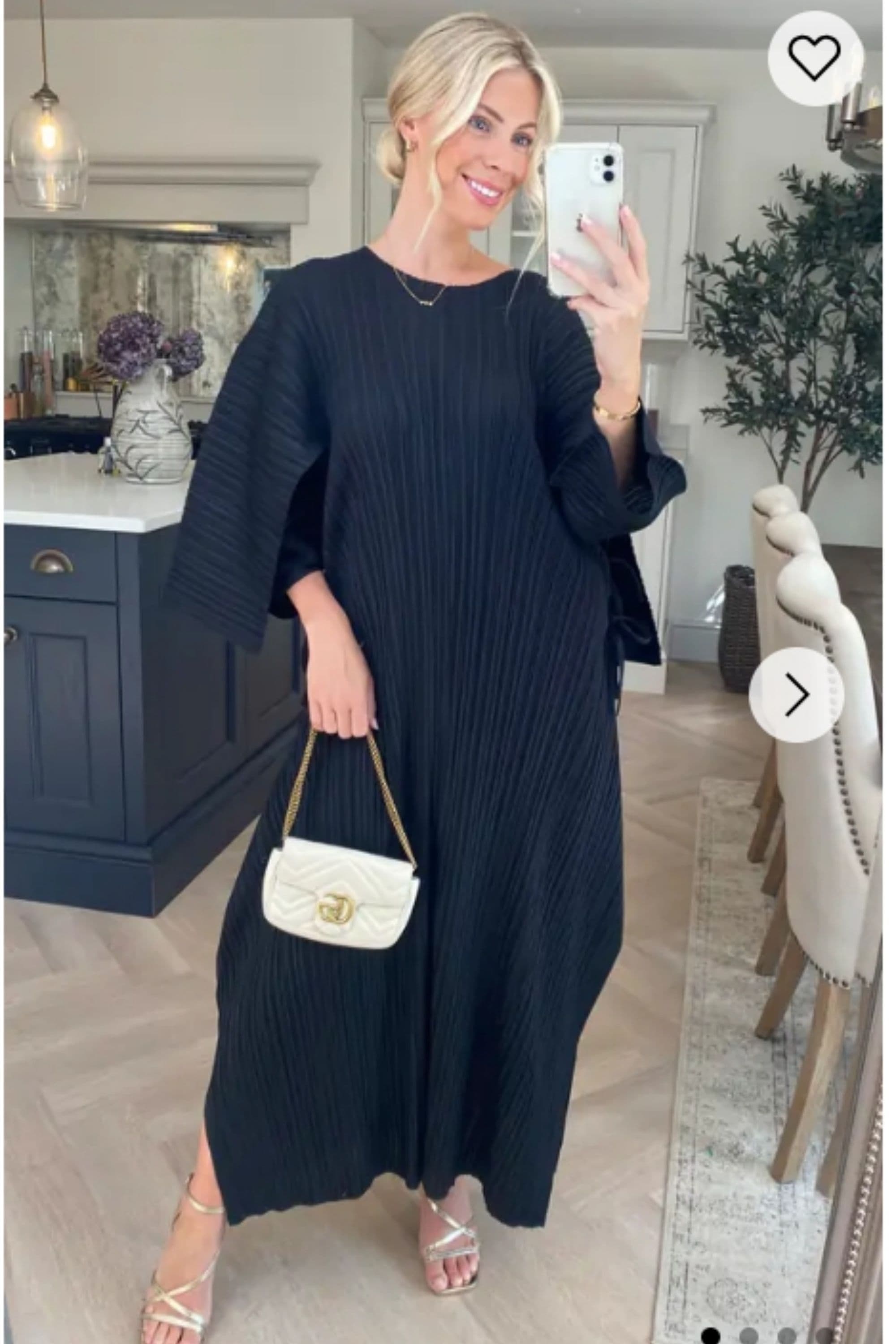 Full Length Pleated Maxi Dress Cap Sleeves