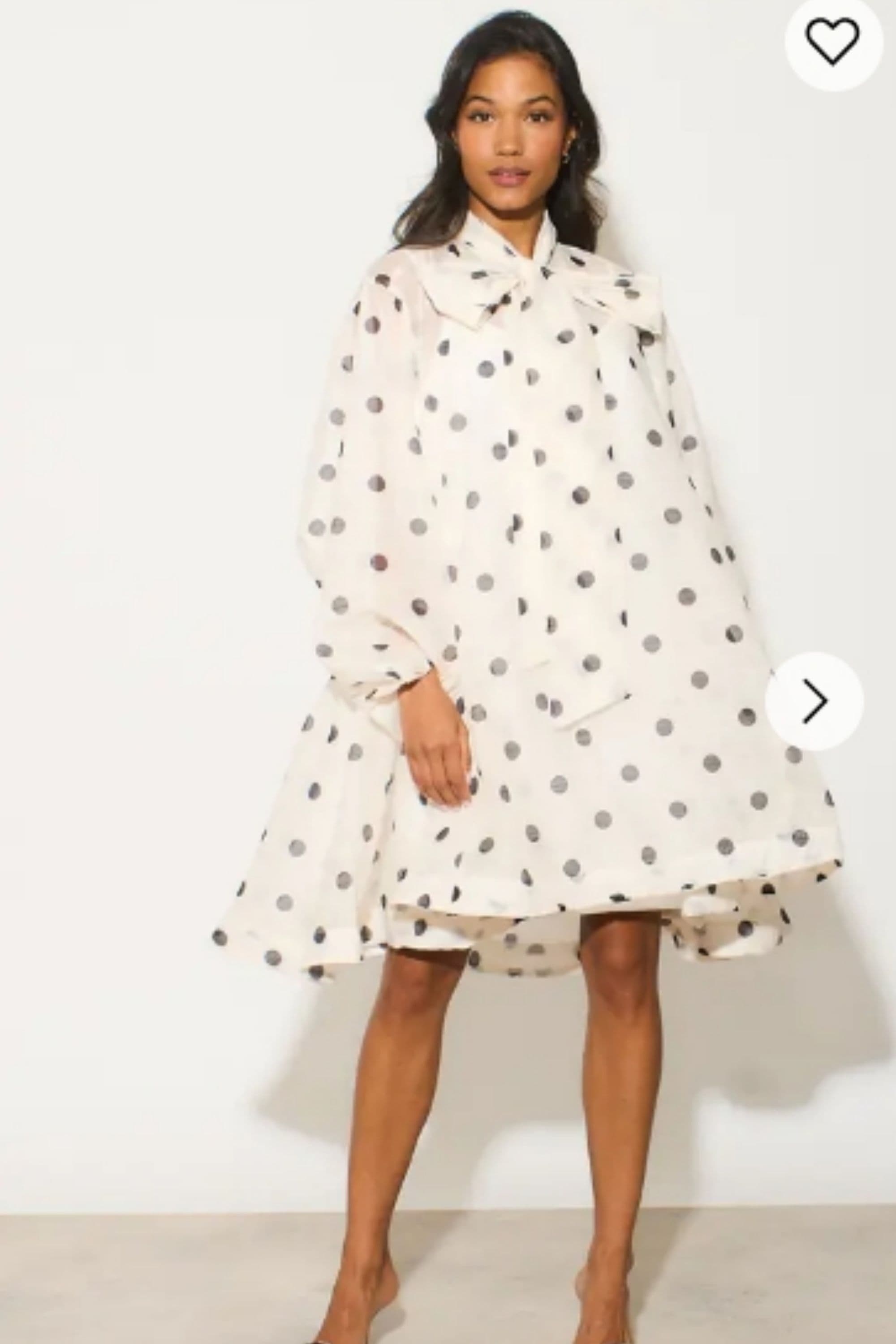 Oversized Polka Dot Print Billow Dress Blouson Sleeves